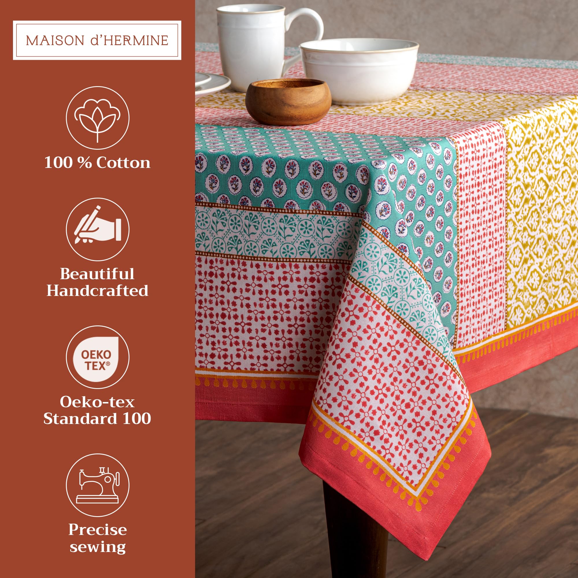 Maison d Hermine Table Cloth Rectangle Table 100% Cotton 60 x 120 Inches Tablecloth Reusable Decorative Everyday Use for Dining