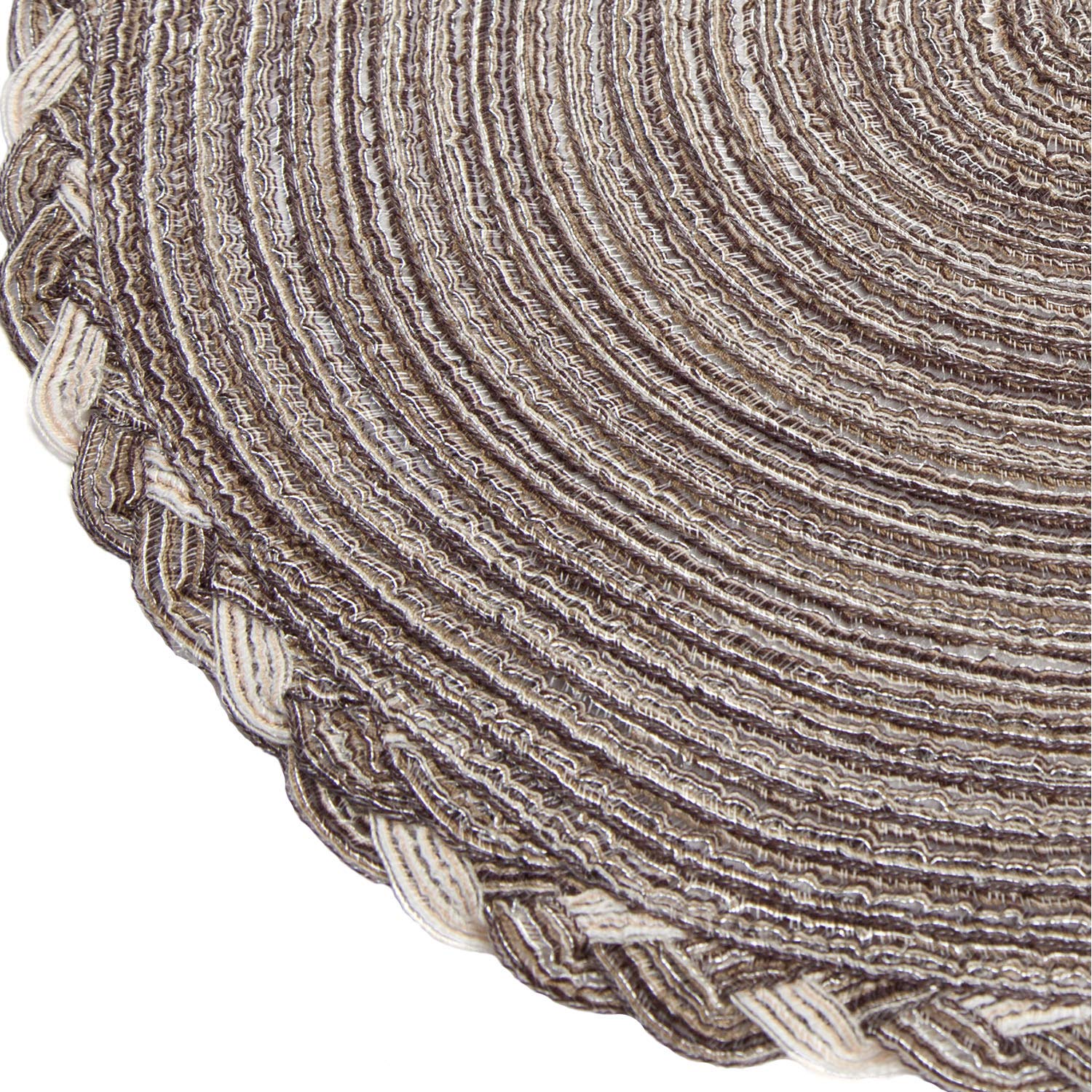 Shacos Round Placemats Set Of 6 Braided Glitter Round Table Placemats 15 Inch For Wedding Holiday Party (Multicolor - Light Coff