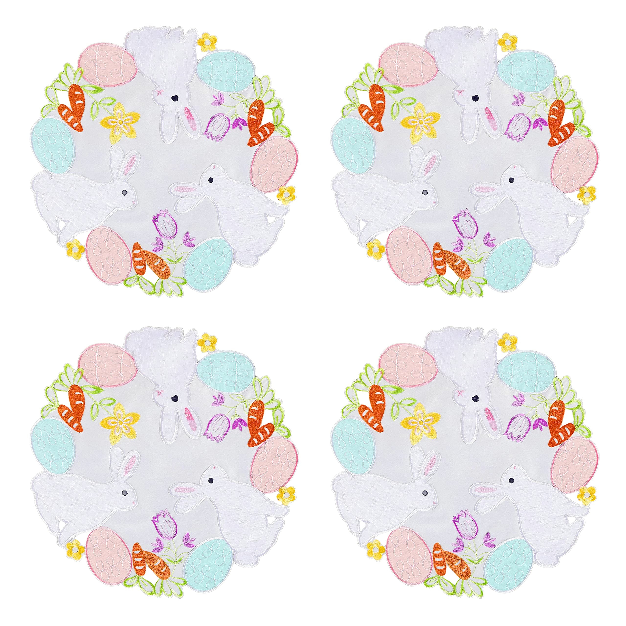 Easter Bunnys Placemats Set Of 4, Cutwork Embroidered Floral And Bunnys Dresser Scarf Table Topper,Home Kitchen Dining Tabletop