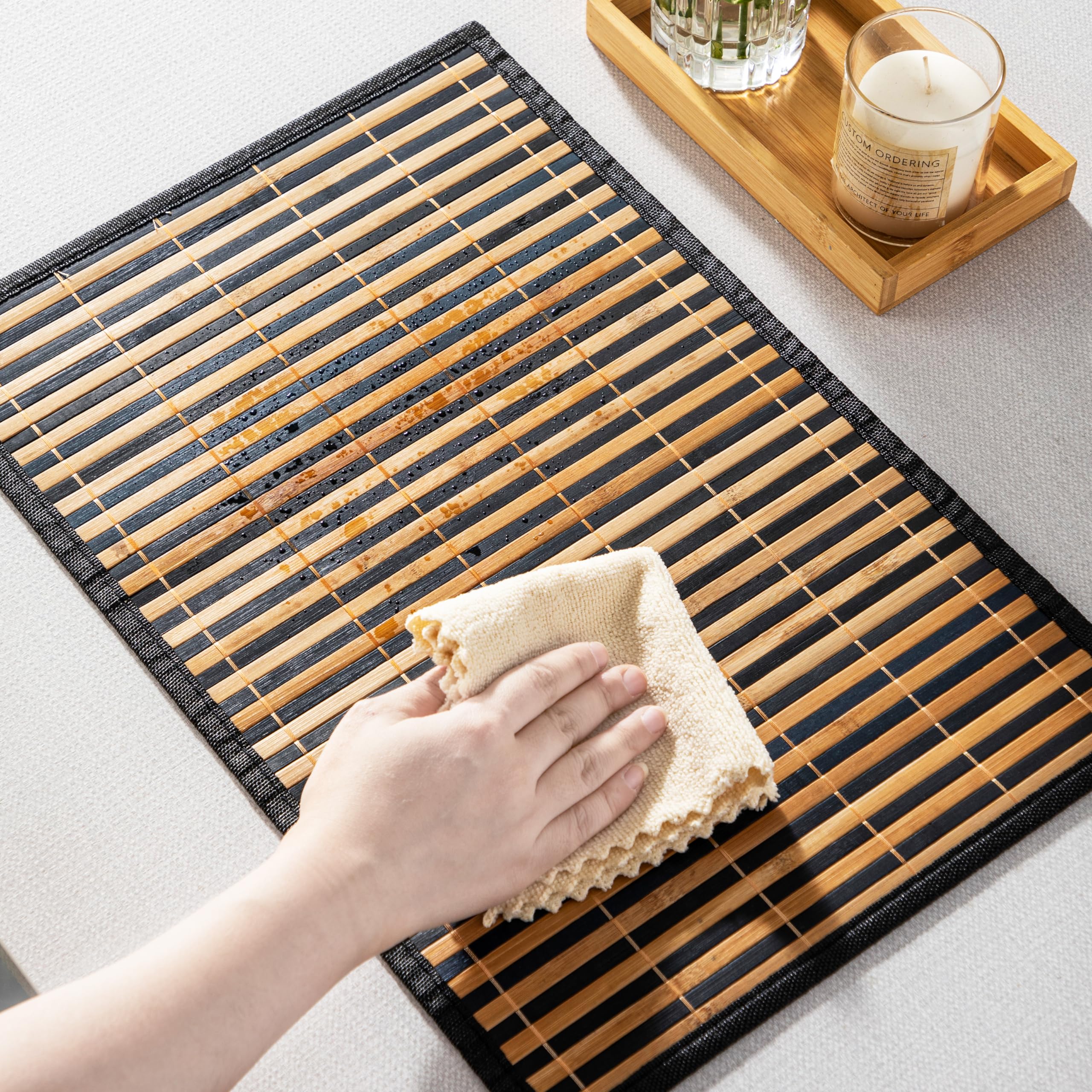 LOVEcASA Placemats Set of 6  Bamboo Table Mats Set with Non Slip Backing  18 A 12 Woven Placemat  Washable Heat-Resistant Place Mats for Kitchen and Dining Room