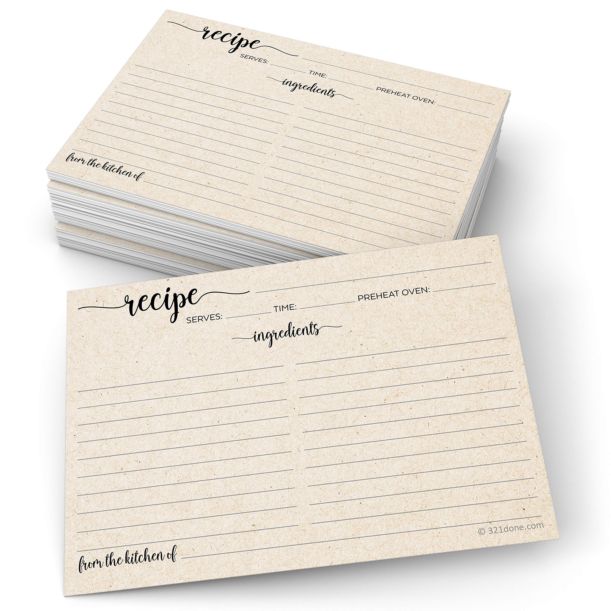 321Done Jumbo Rustic Recipe Cards (Set Of 50) From The Kitchen Of 5X7 Extra Large - Kraft Tan Minimalist For Weddings, Bridal Sh