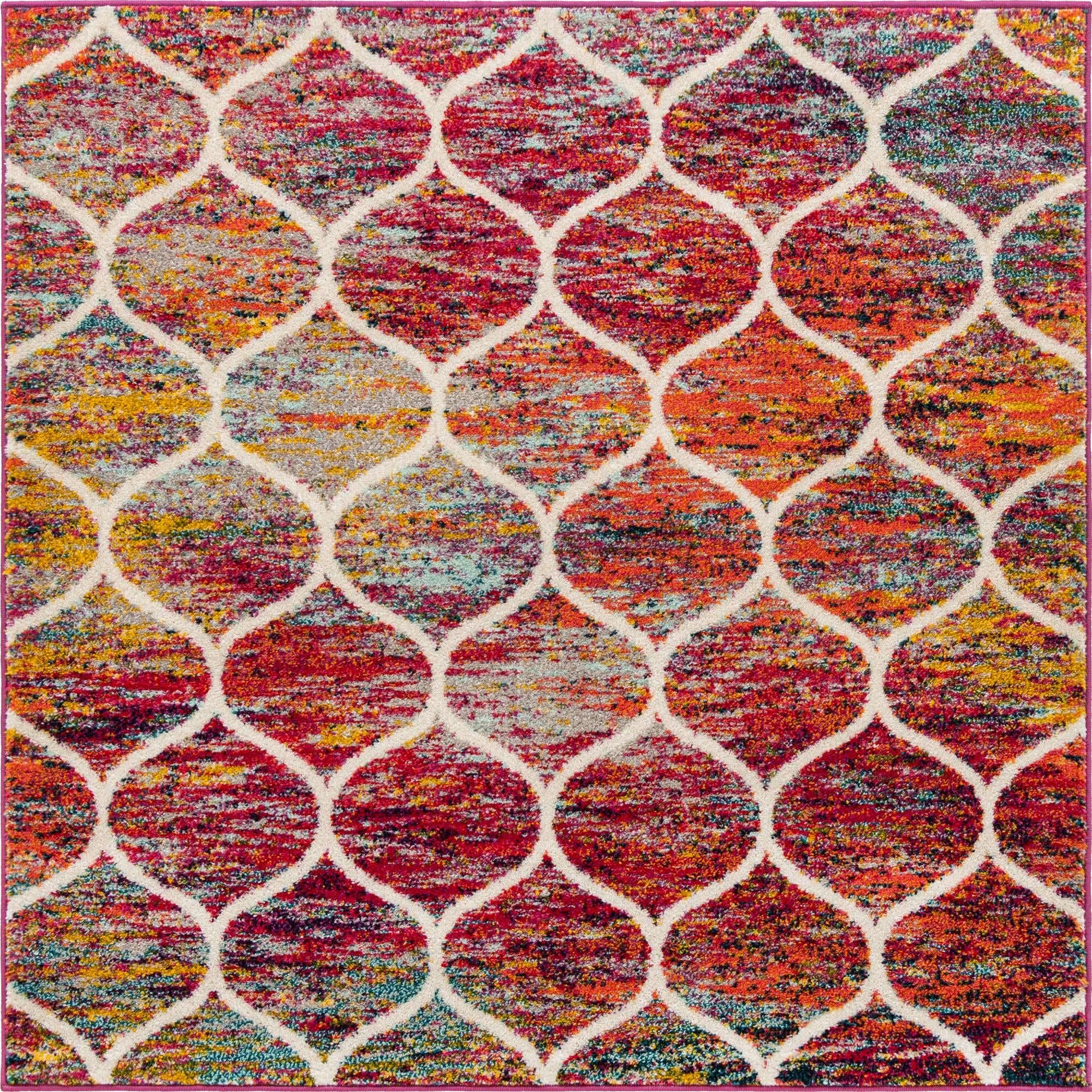 Unique Loom Trellis Frieze Collection Area Rug - Rounded (5 Square, Multi/ Black)