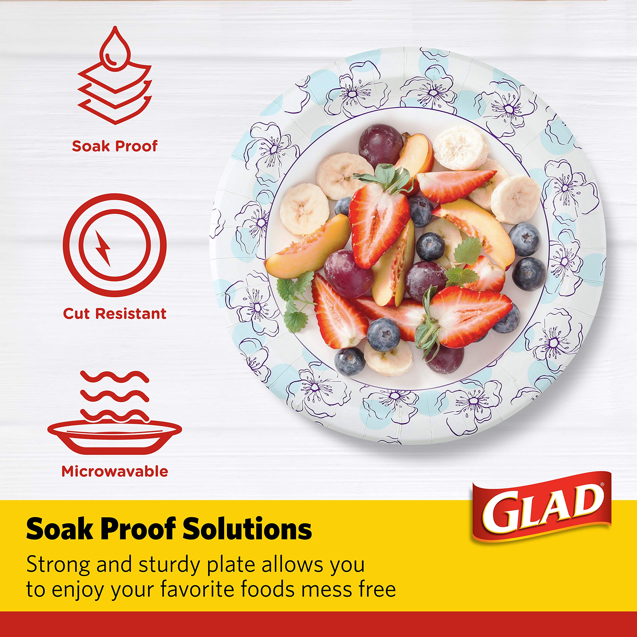 Glad 10 Inch Round Paper Plates 50 Count - Heavy Duty Round Disposable Plates For Parties - Sturdy, Soak Proof, Microwave Safe P