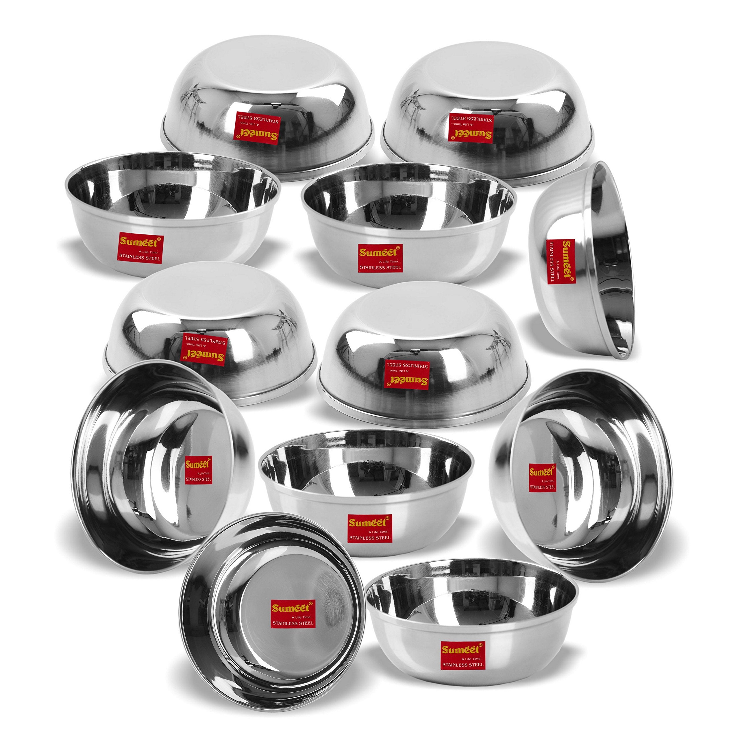 Sumeet Stainless Steel Heavy Gauge Bowl Set/Wati Set With Mirror Finish 10Cm Dia - Set Of 6Pc (12 Pcs)