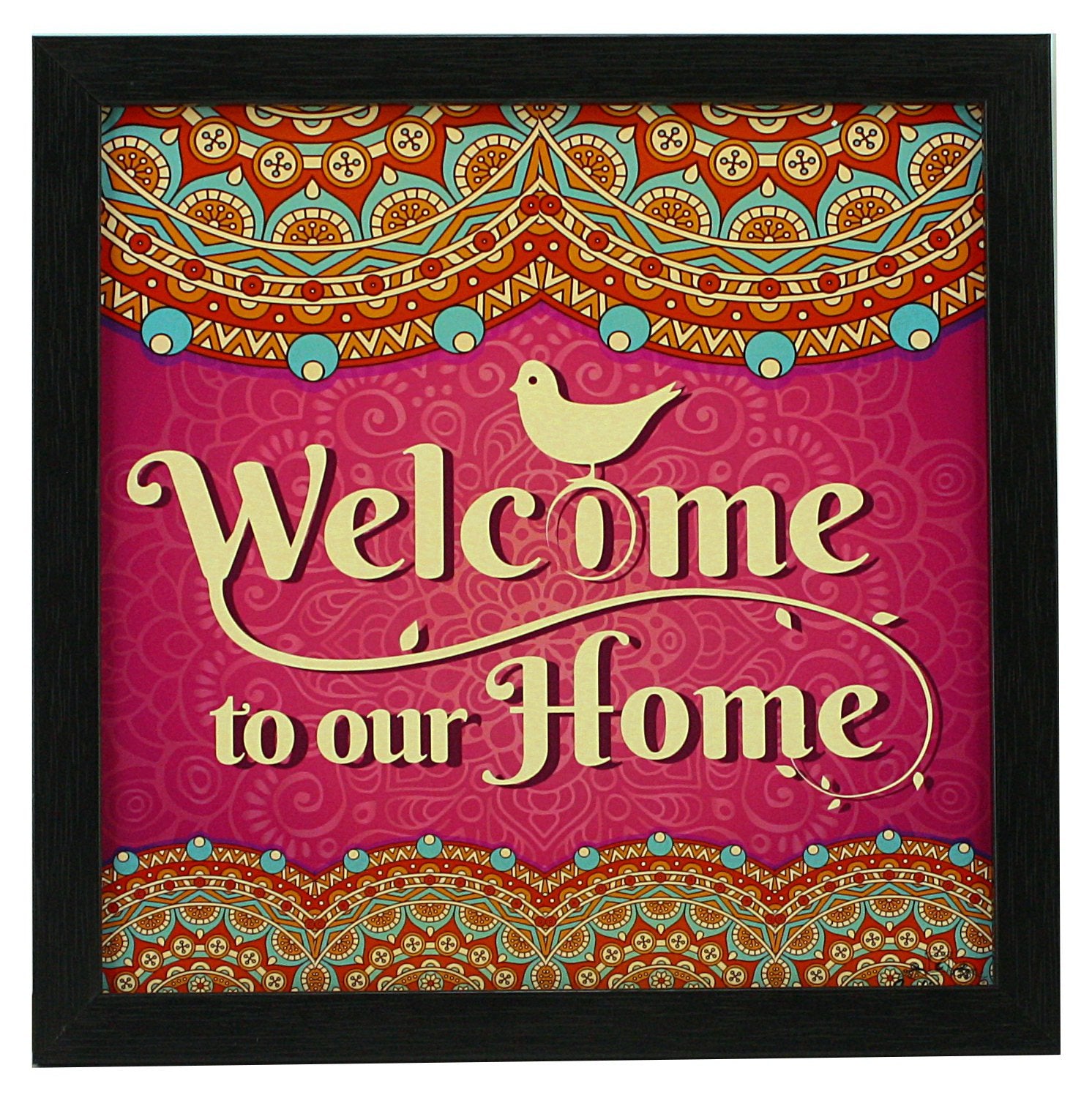 Indianara 3 Piece Set Of Framed Wall Hanging Welcome Home Decor Art (1193) Prints 8.7 Inch X 8.7 Inch Without Glass