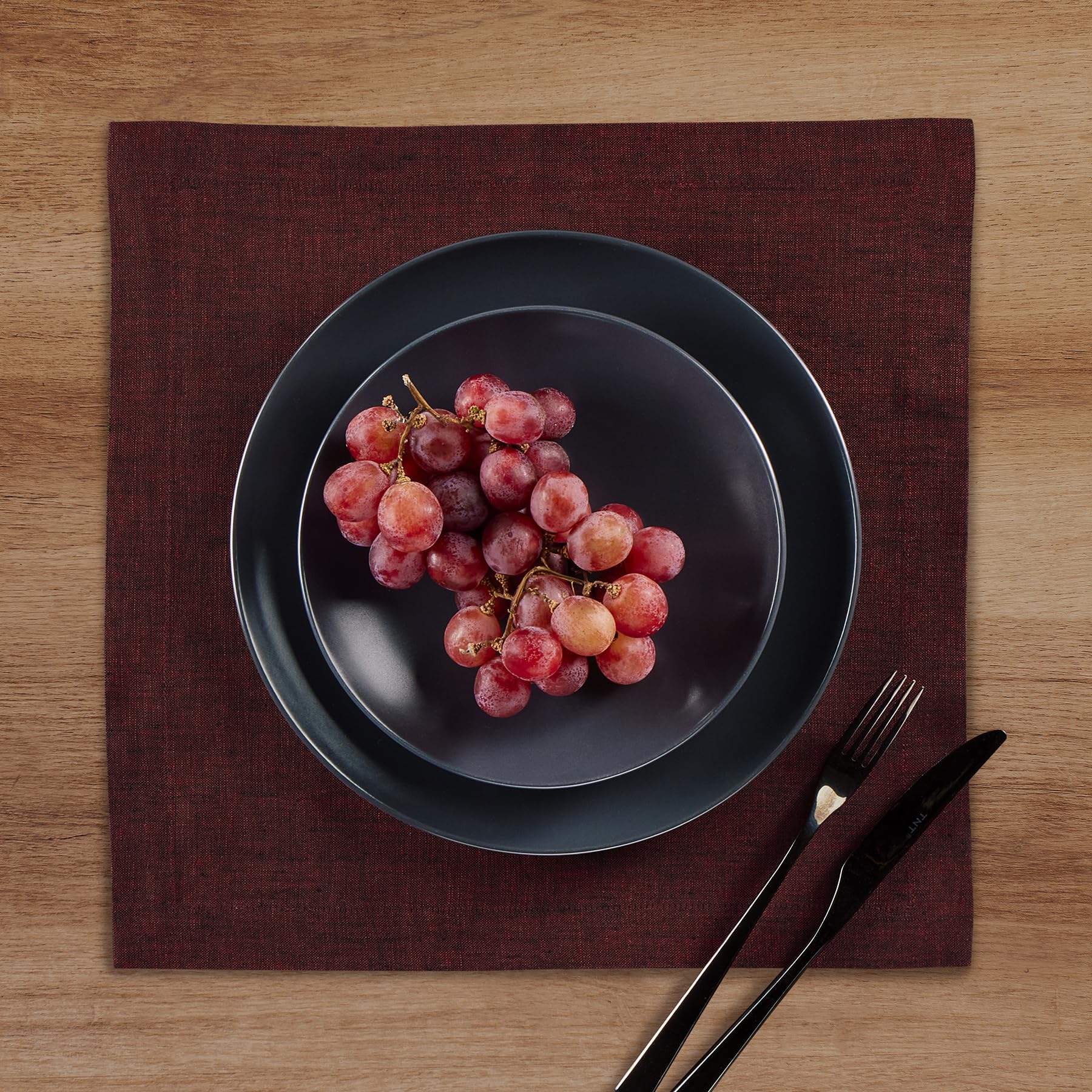 Solino Home Linen Square Placemats 14 X 14 Inch - 100% Pure Linen Red Garnet Cloth Placemats Set Of 4 - Athena, Washable Fabric