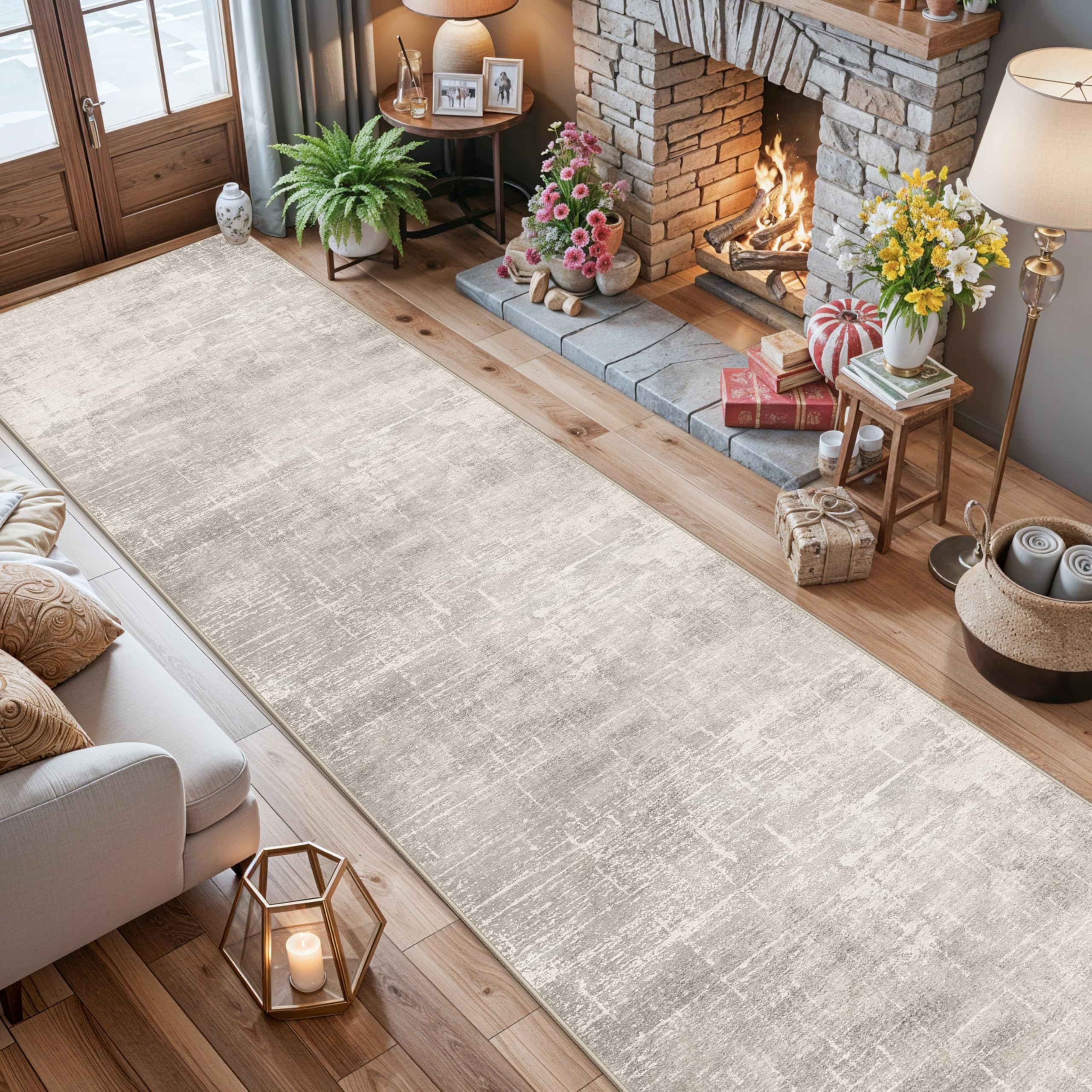 Hallway Washable Runner Rug - 26x14 Kitchen Rugs Stain Resistant Entryway Area Rug Abstract Soft Floor Mat Non-Slip Indoor Farm