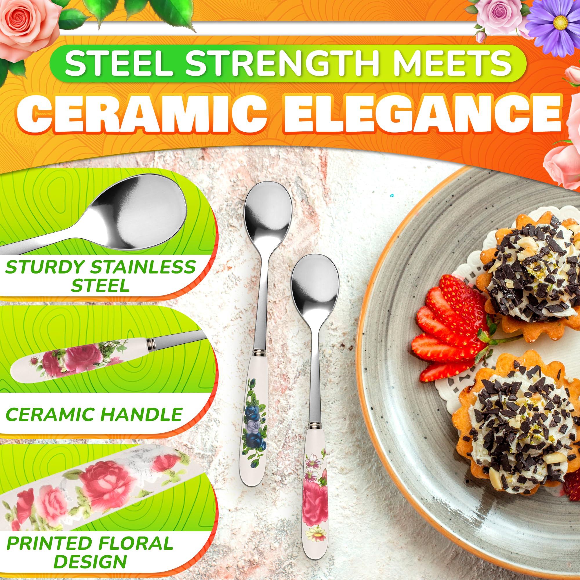 Coffee Spoons for Coffee Bar Accessories - 6Pcs Stainless Steel Kitchen Coffee Bar Stirring Spoon Ice Tea Spoon Chinese Flower Tea Spoons - Iced Coffee Spoon Stainless Steel Coffee Stirring Spoon