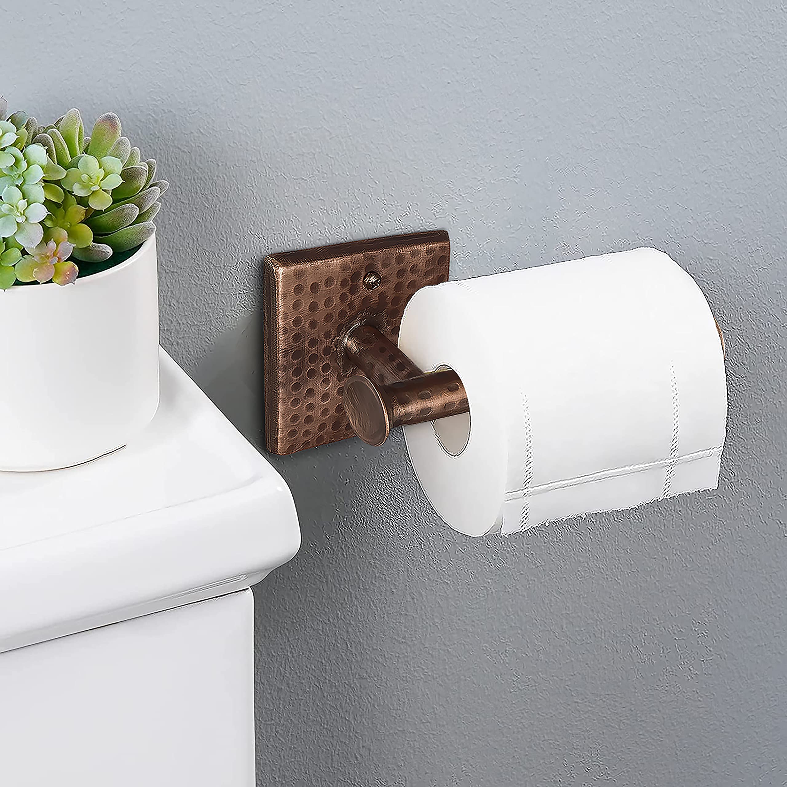 Monarch Abode 17088 Metal Toilet Paper Holder Storage  Holds  Dispenses  Mounting Included  Rust Resistant Hand Hammered Bathroom Hardware  Pure Copper
