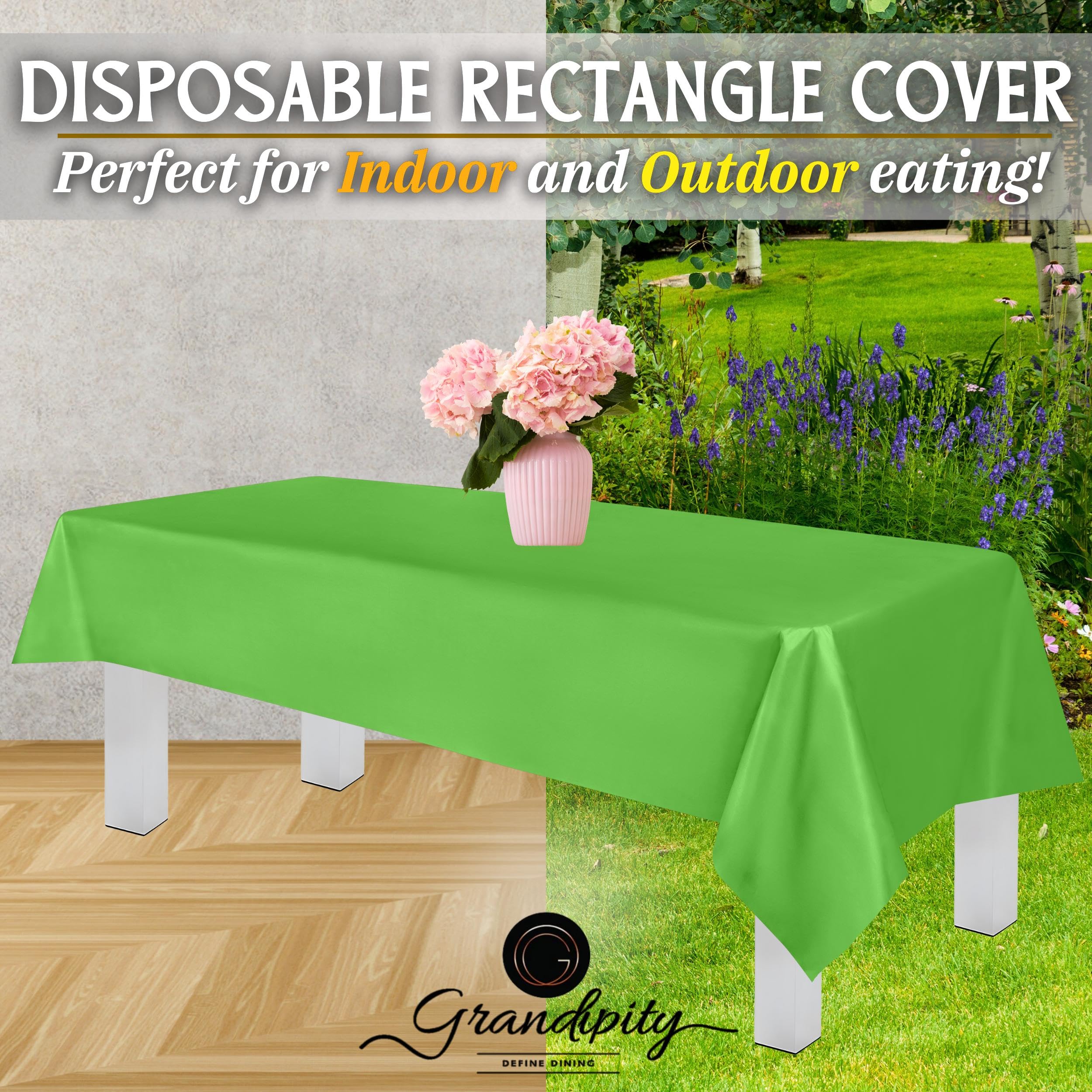 Grandipity Lime Green Plastic Table Cloth Disposable (6 Pk) 54In X 108In Plastic Tablecloths For Rectangle Tables - Premium Part