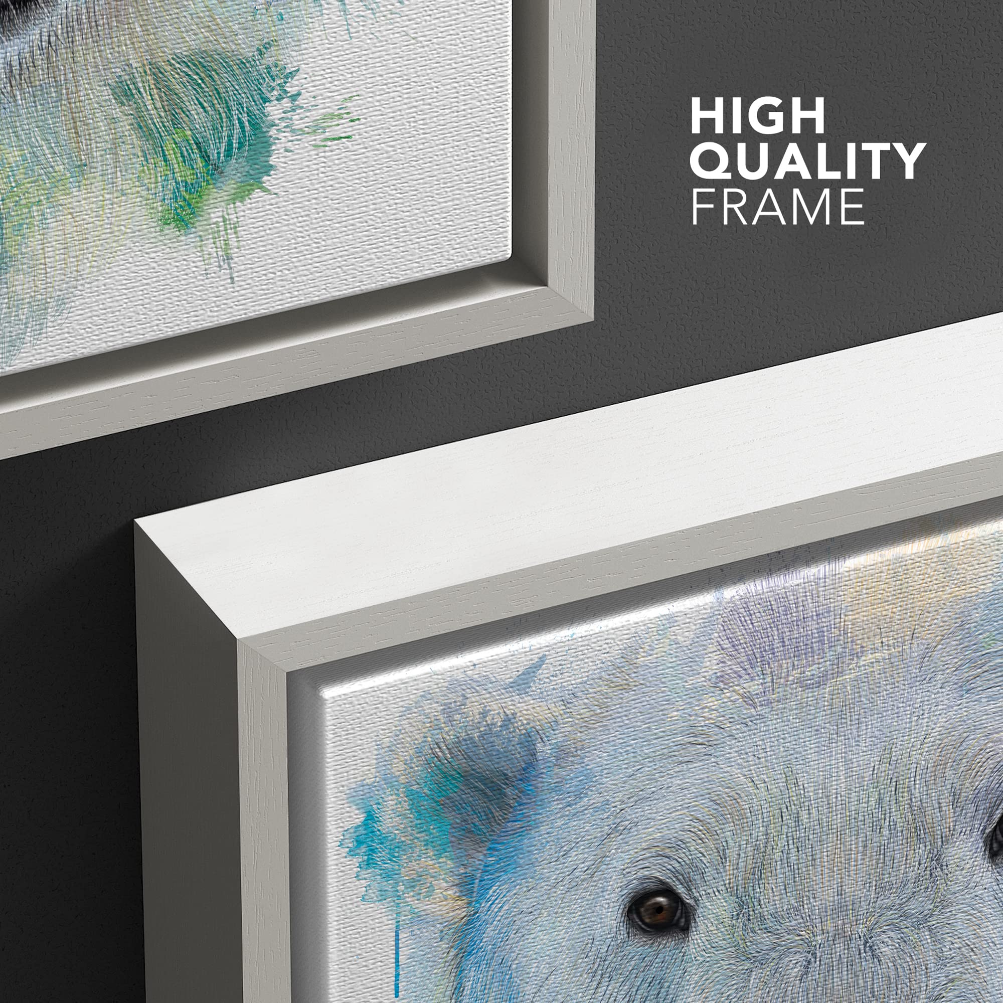 Wall26 - Fun And Colorful Splattered Watercolor Polar Bear - Framed Canvas Art Home Art - 24''X24'' White