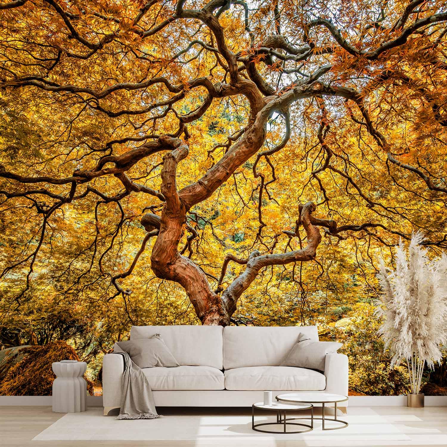 WXHFM - Golden Forest Tree Wallpaper Landscape Large wall Mural for Bedroom - 160x108(Not Peel and Stick)