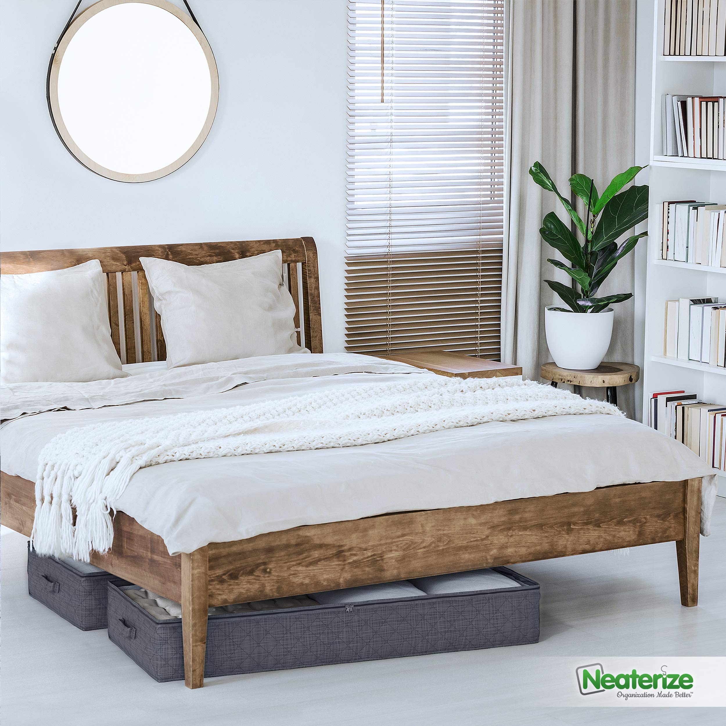 NEATERIZE Large Under Bed Storage Bags | 2-Pack Underbed Clothing Organizer | Ultra Thick Fabric, Reinforced Handles & Zipper |