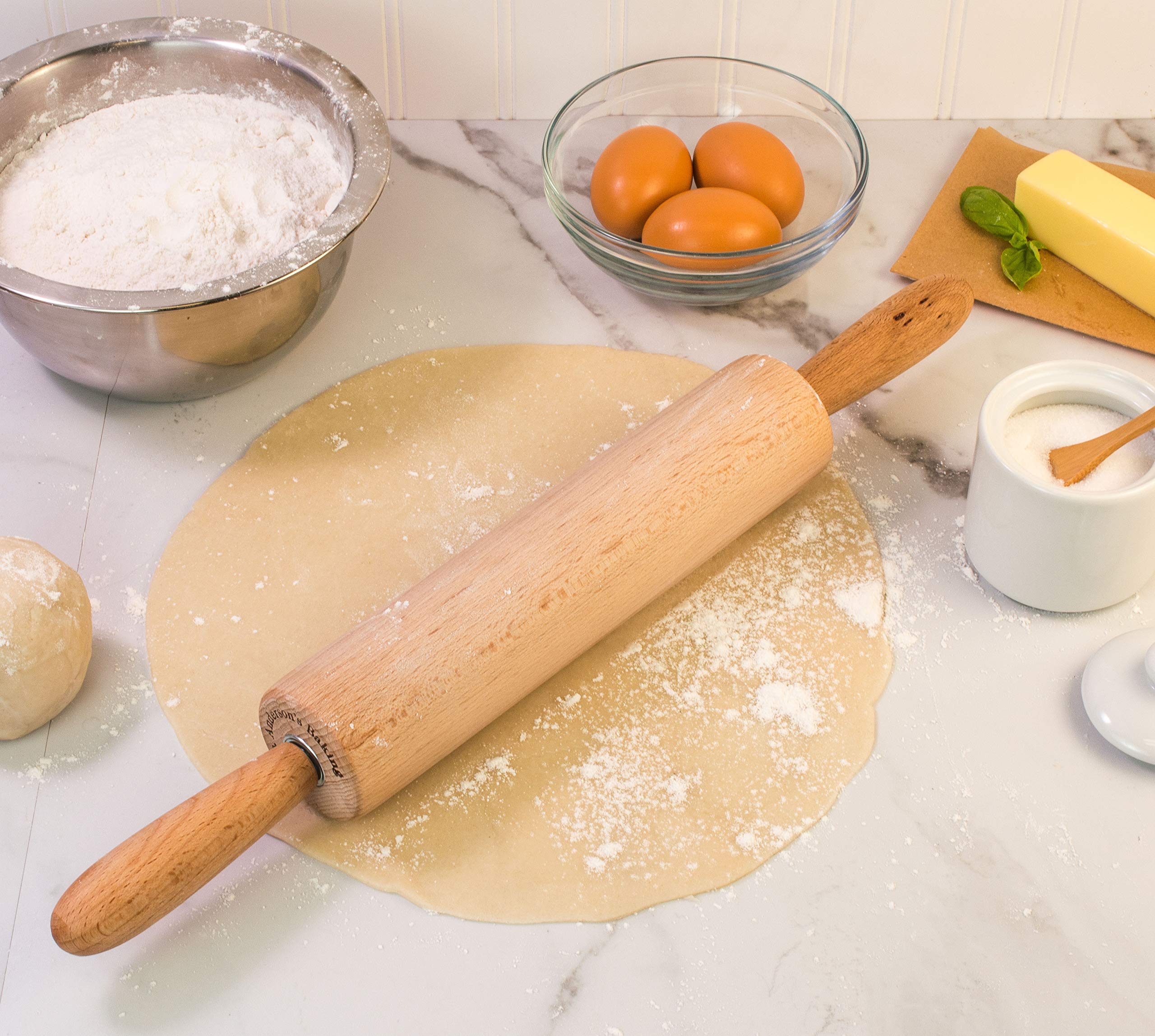 Mrs. Andersons Baking Wooden Rolling Pin, German Beechwood With Steel Ball Bearings, 10-Inch By 2-Inch