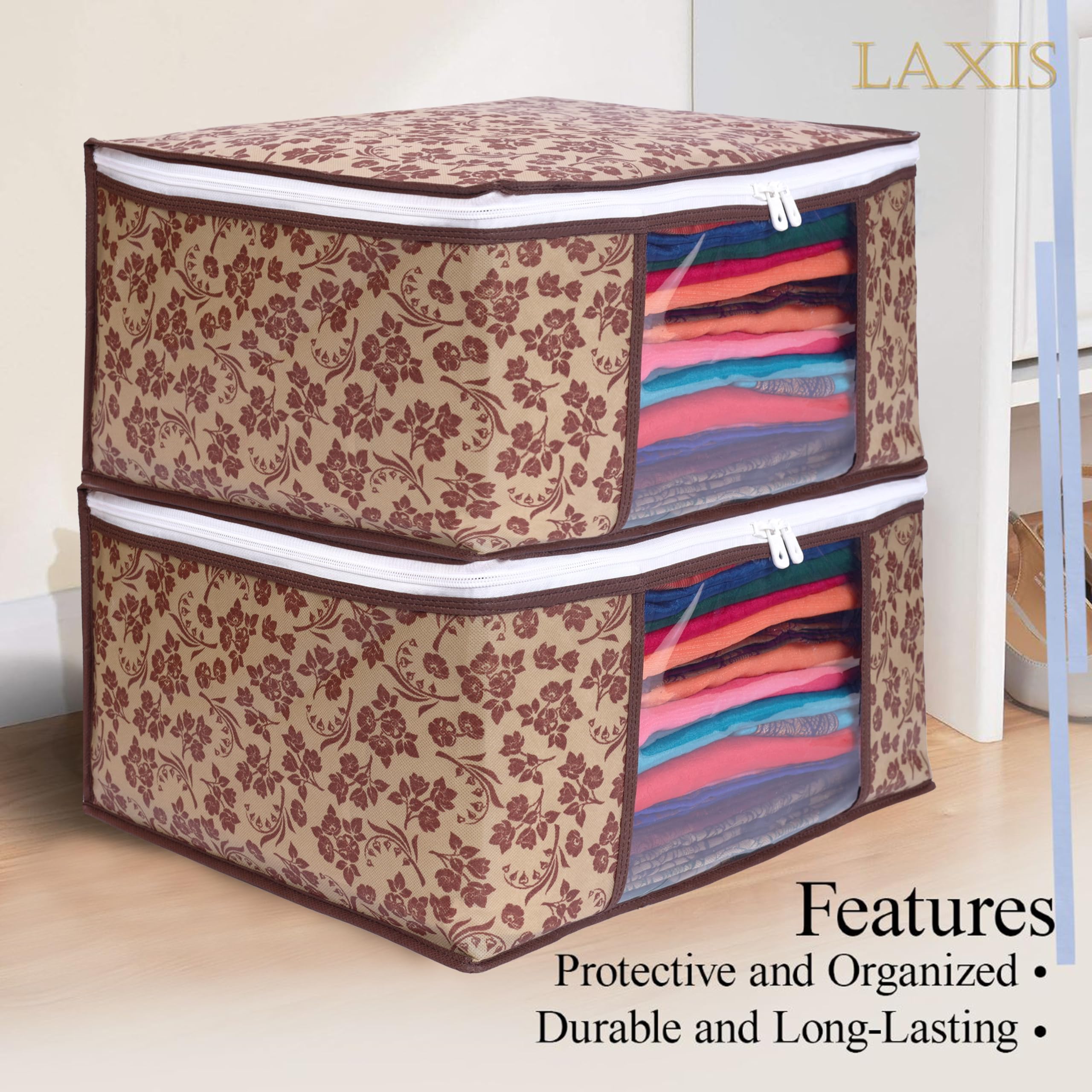 Homfil Brand - Laxis Saree Covers With Zip Non-Woven Printed Saree Cover/Saree Organizer For Wardrobe/Cloth Storage/Organizer Wi