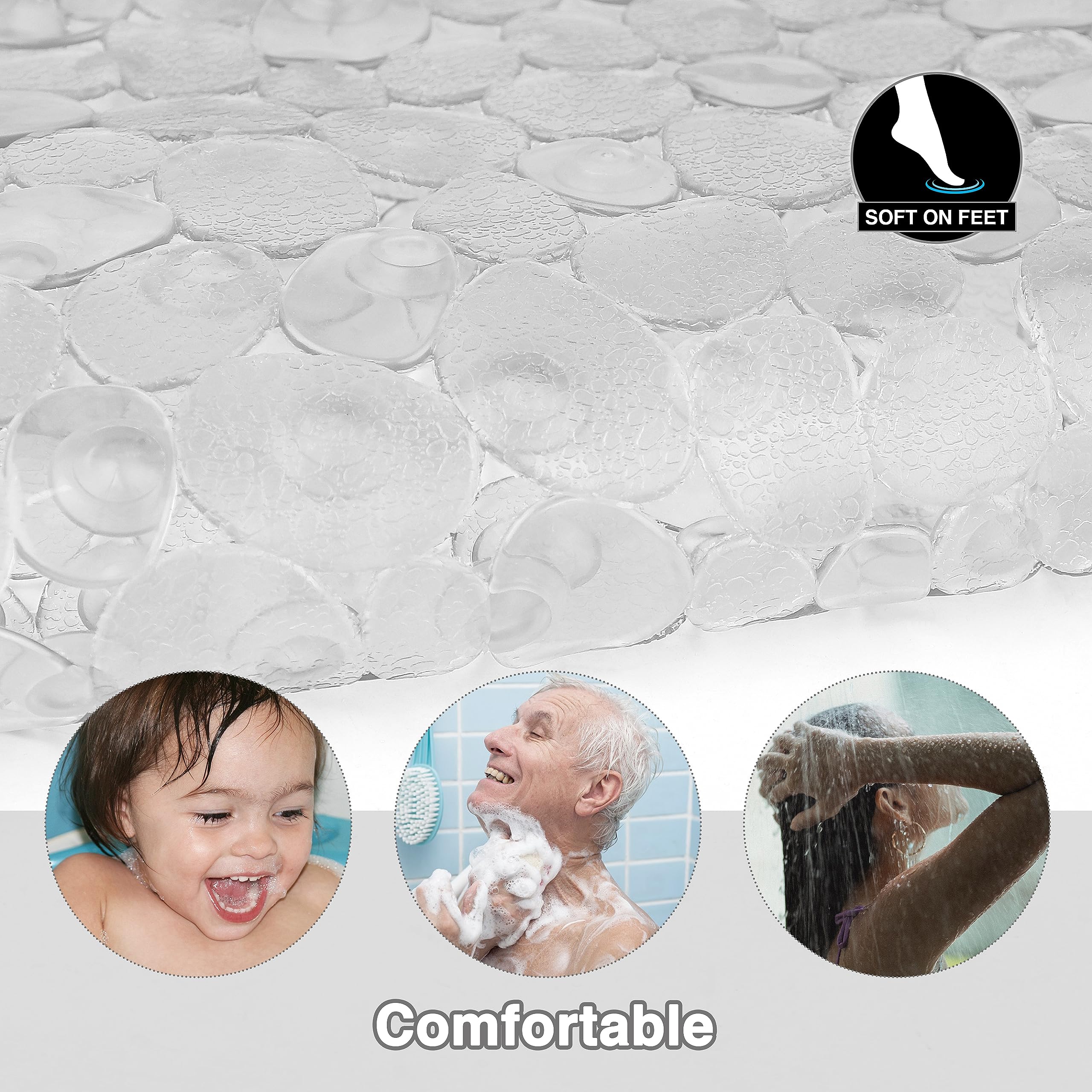 Bath Mats for Bathroom Tub 27x14 Inch Bath Mat for Tub Feels Great on Tired Feet  Friendly Machine Washable Shower Tub Mats with 167 Big Suction Cups Shower Mat Bath Tub Mat Clear