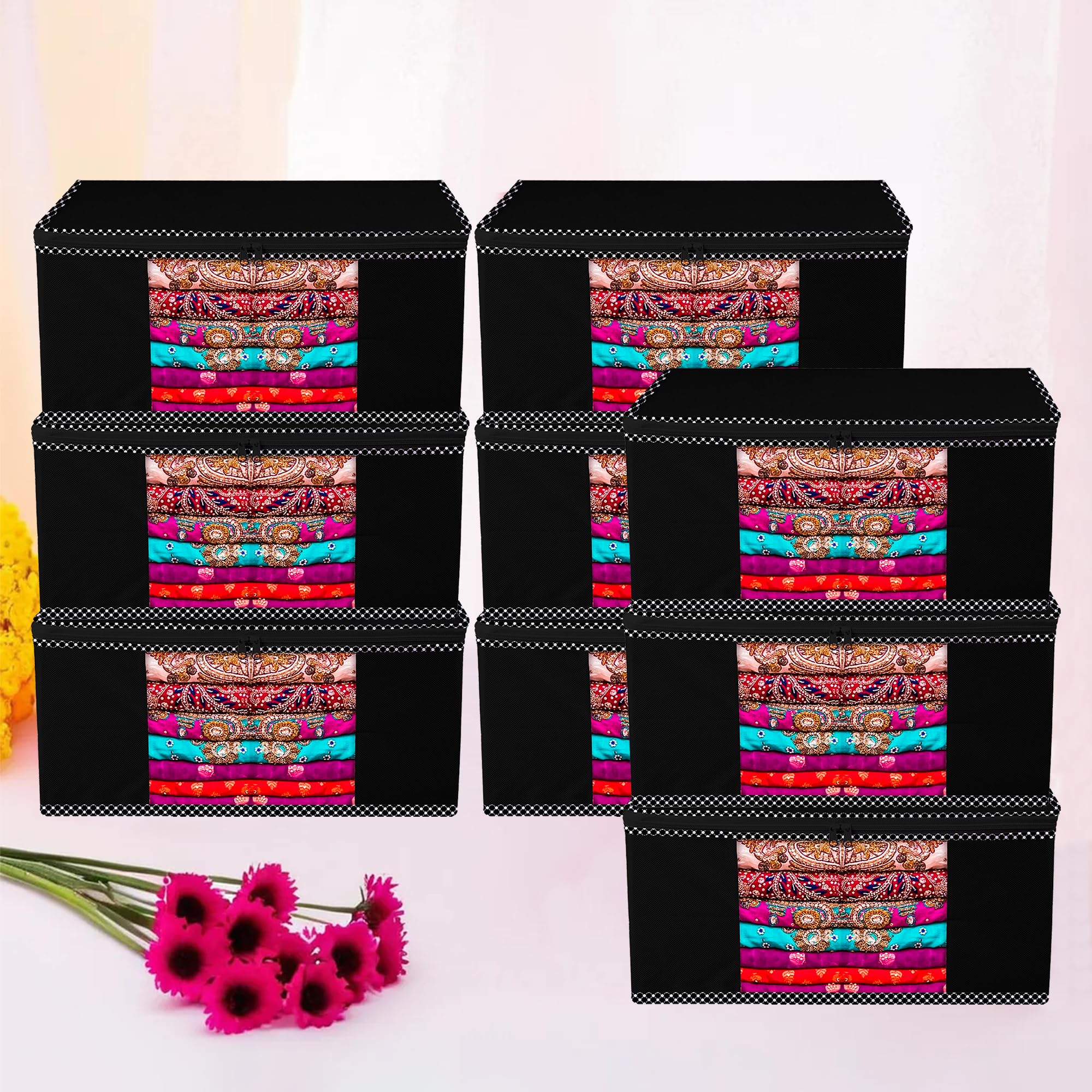 Kuber Industries Saree Cover | NonWoven Dot BorderDesign Zip Closure Saree Cover | Transparent Window Clothes Storage Bag | Wa