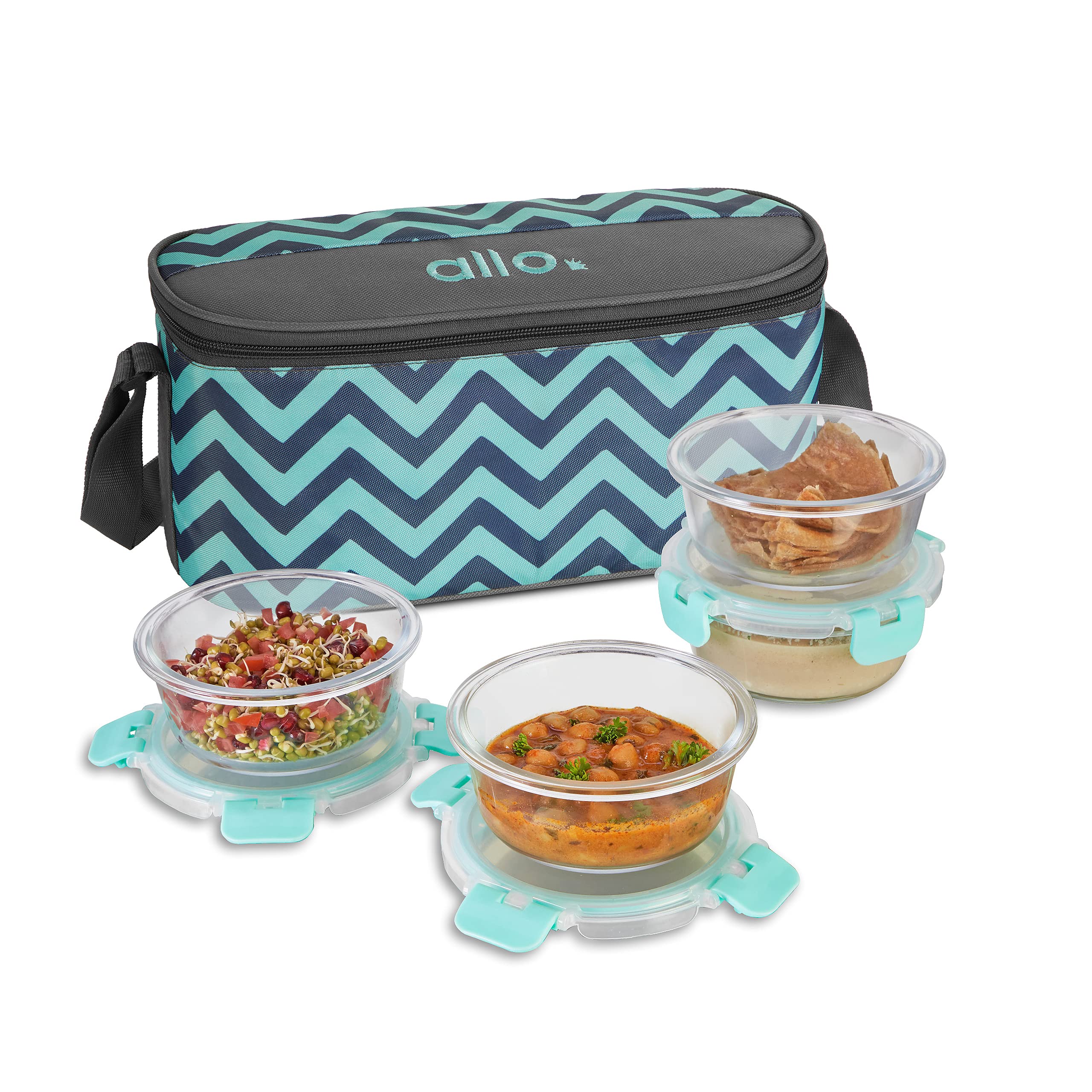 Allo FoodSafe Glass Lunch Box with Break Free Detachable Lock, Microwave & Oven Safe, Borosilicate Glass Container, Office Tiffi
