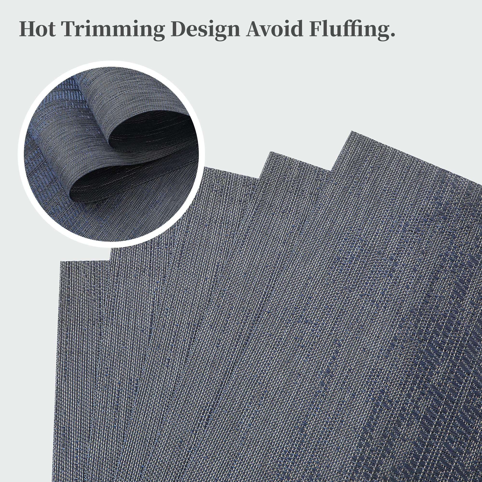 Leetaltree Denim Blue Placemats Set Of 6 - Heat Resistant Non-Slip Place Mats For Dining Table, Washable Durable Pvc Vinyl Woven