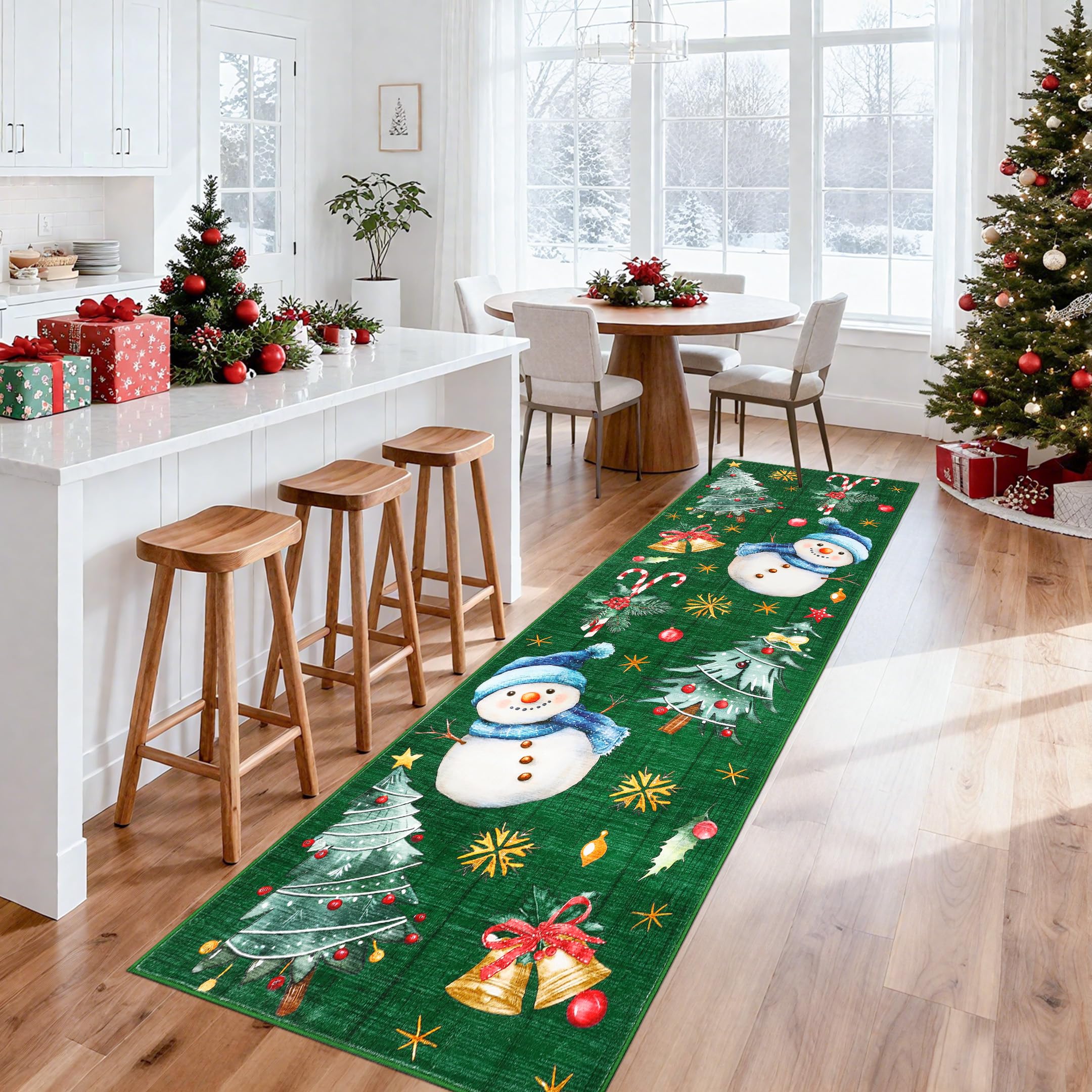 GarveeHome Christmas Runner Rug for Hallway 2x10 Kitchen Rugs Non Slip Low Pile Entryway Rug Xmas Tree & Snowman Bathroom Rugs S