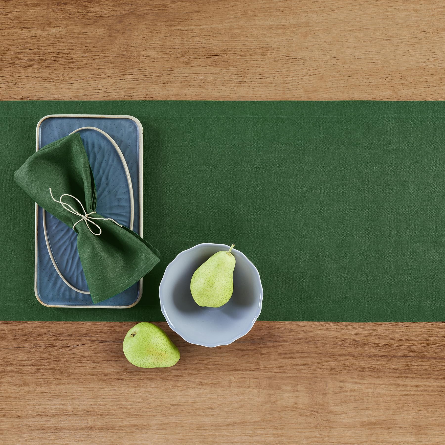 Solino Home Linen Pine Green Table Runner 120 Inches Long - 100% Pure Linen 14 x 120 Inch Table Runner for Fall, Autumn, Thanksg