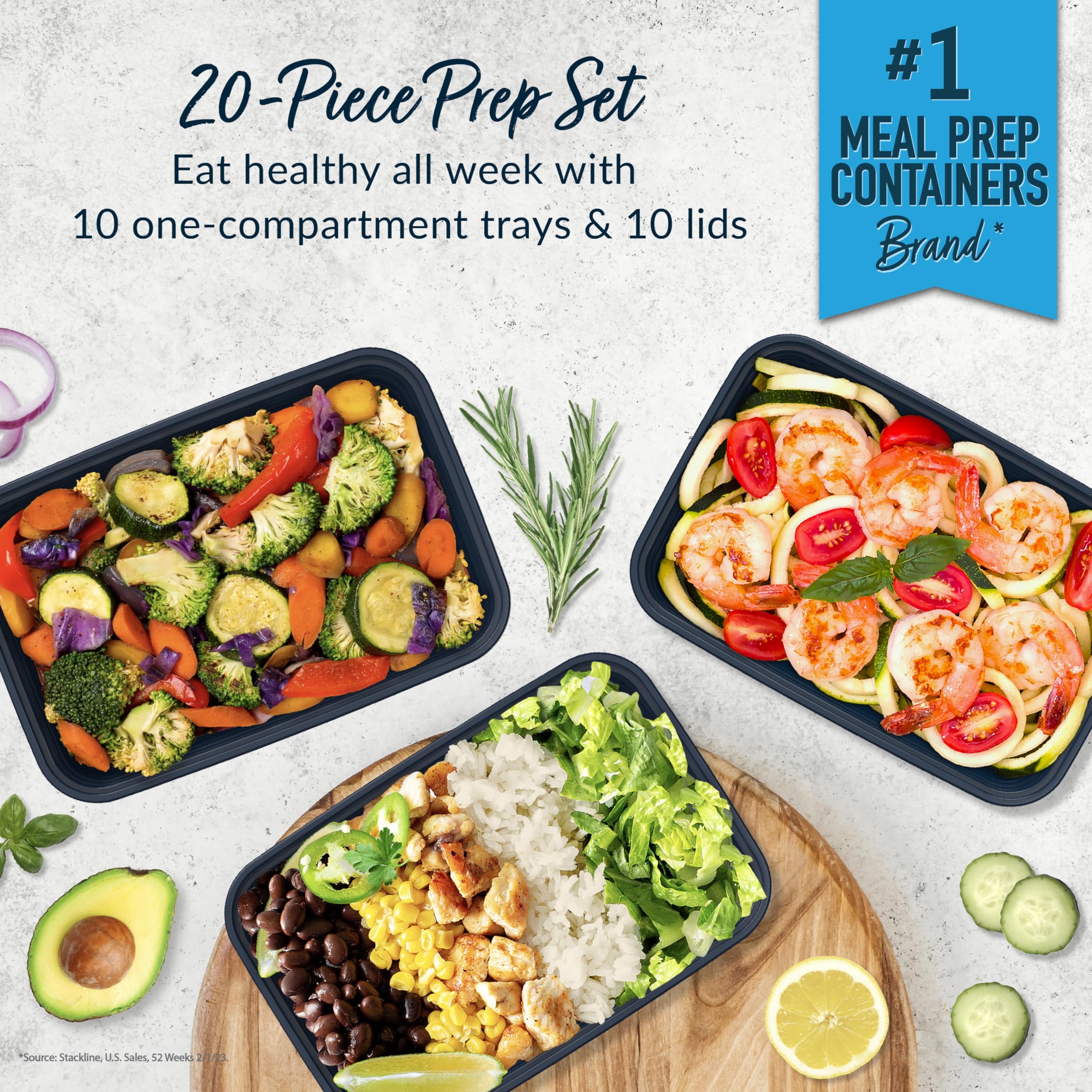 Bentgo 20-Piece Lightweight, Durable, Reusable Bpa-Free 1-Compartment Containers - Microwave, Freezer, Dishwasher Safe - Navy Bl