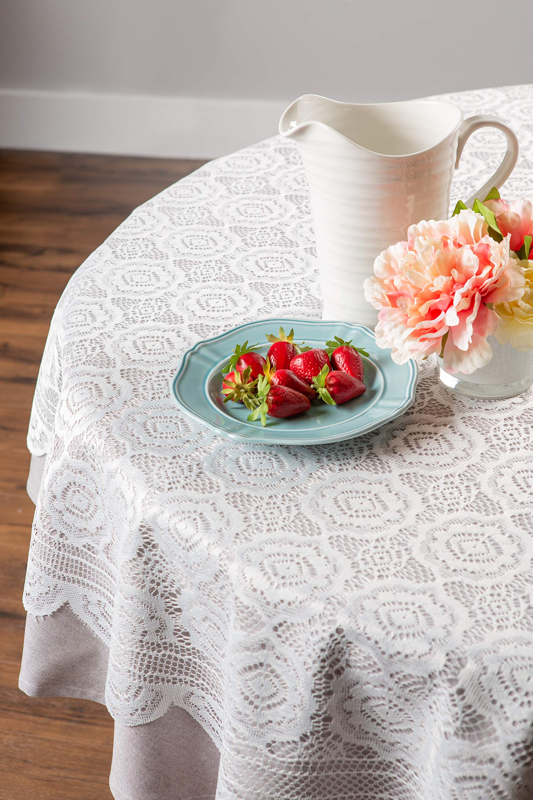 Dii Home Essentials 100% Polyester, Machine Washable, Shabby Chic, Vintage Tablecloth Or Overlay 63'' Round, Floral Lace