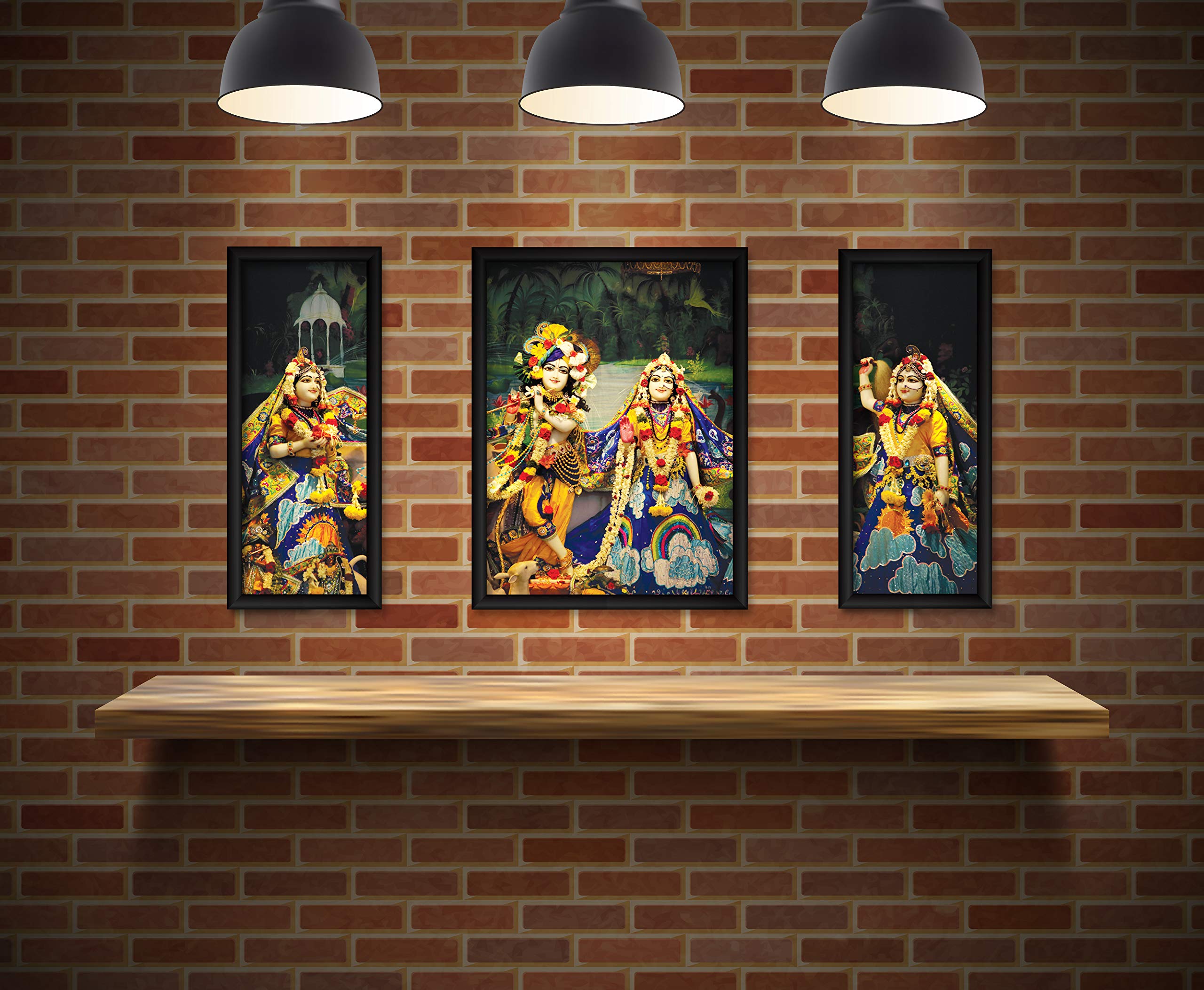 Artx Paper Traditional Photo Frame Wall Art Painting, Traditional Indian, Multicolor Framed Painting 13 X 22 Inches, Set Of 3