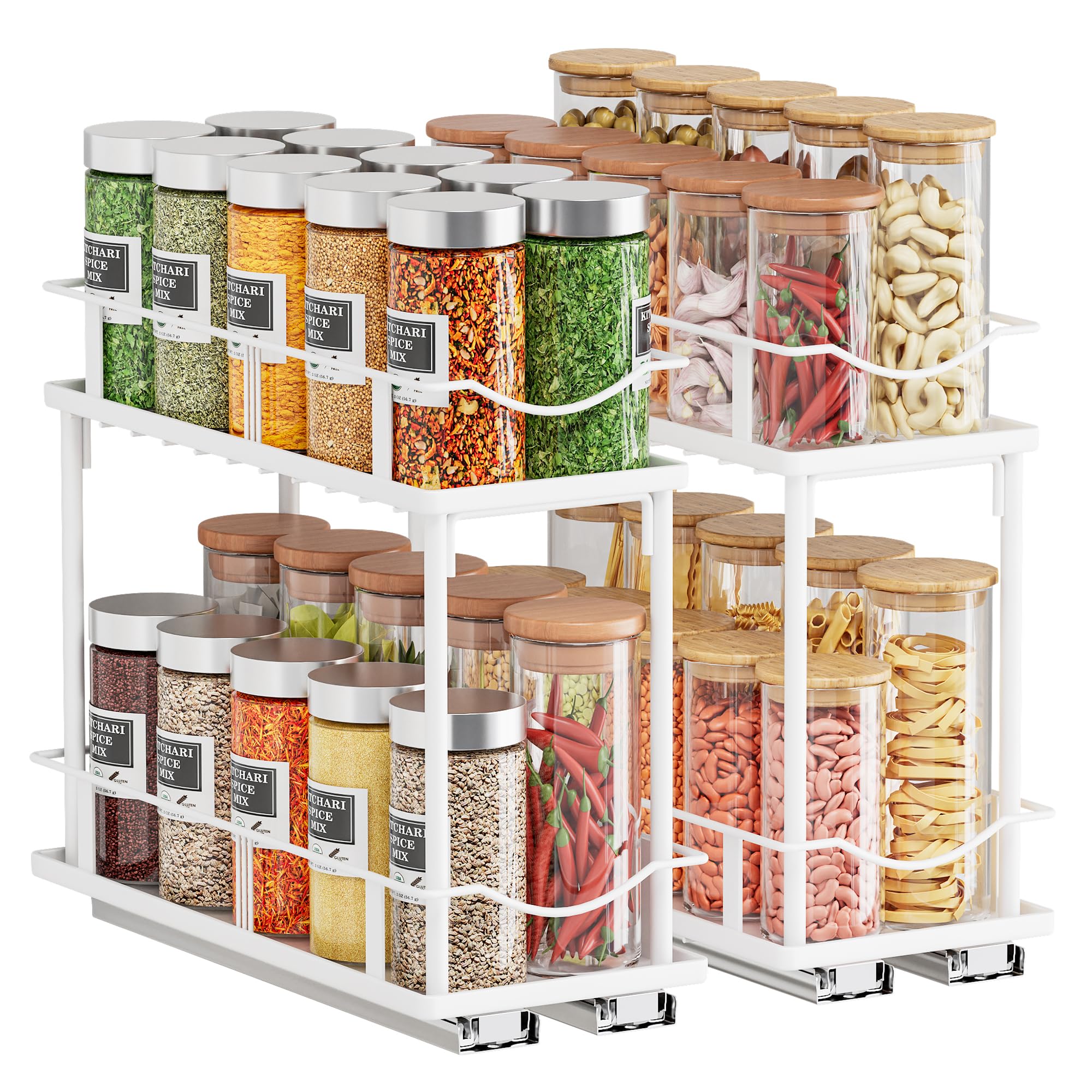 Bunoxea Pull Out Spice Rack 2 Pack,Slide Out Cabinet Spice Rack,White