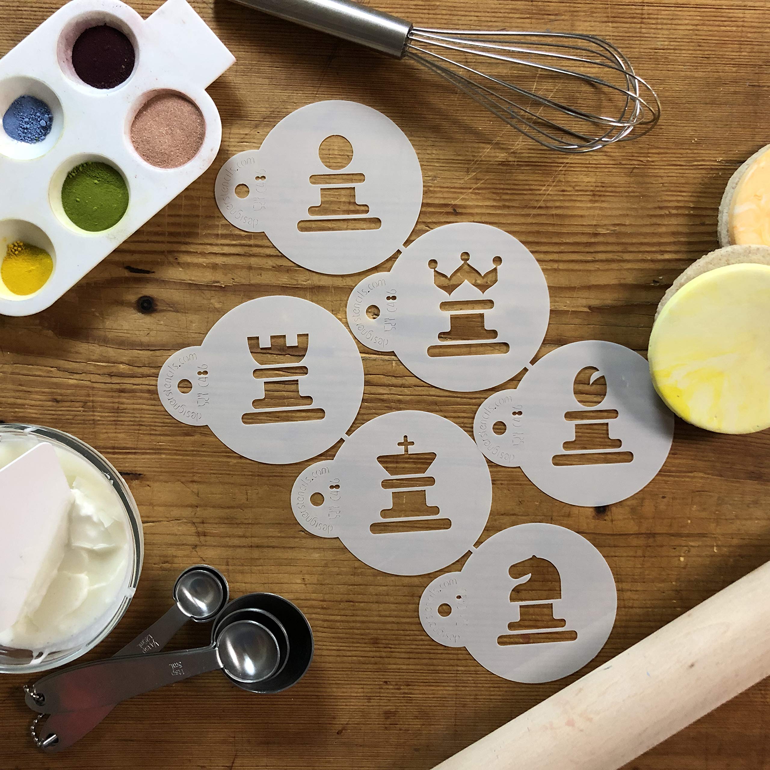 Designer Stencils Chess Cookie Stencil Set, Beige/Semi-Transparent