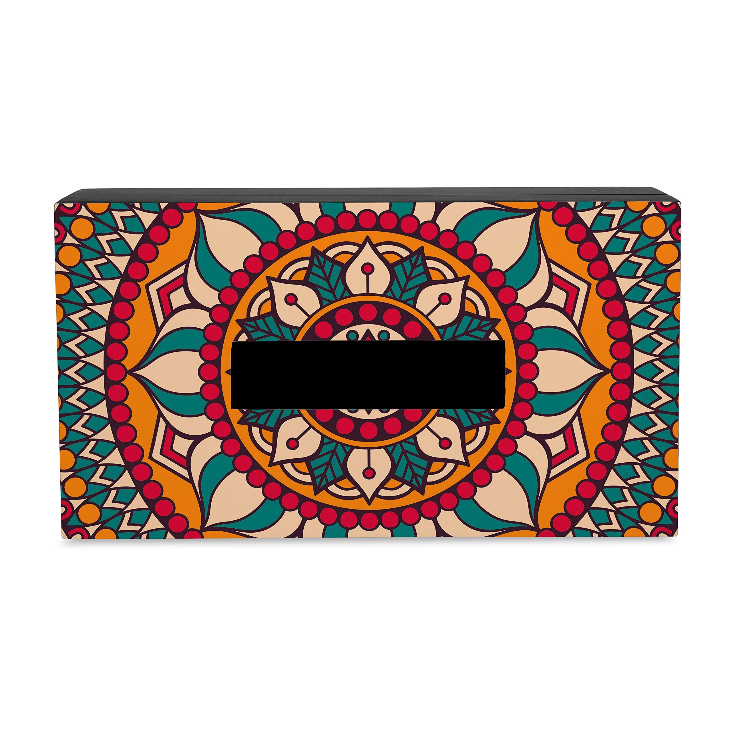 Brahma Design Tissue Box Holder | Red Mandala Design With Black Border | Size 9'' X 5'' X 2.75'' Tissue Box Holder For Car And H