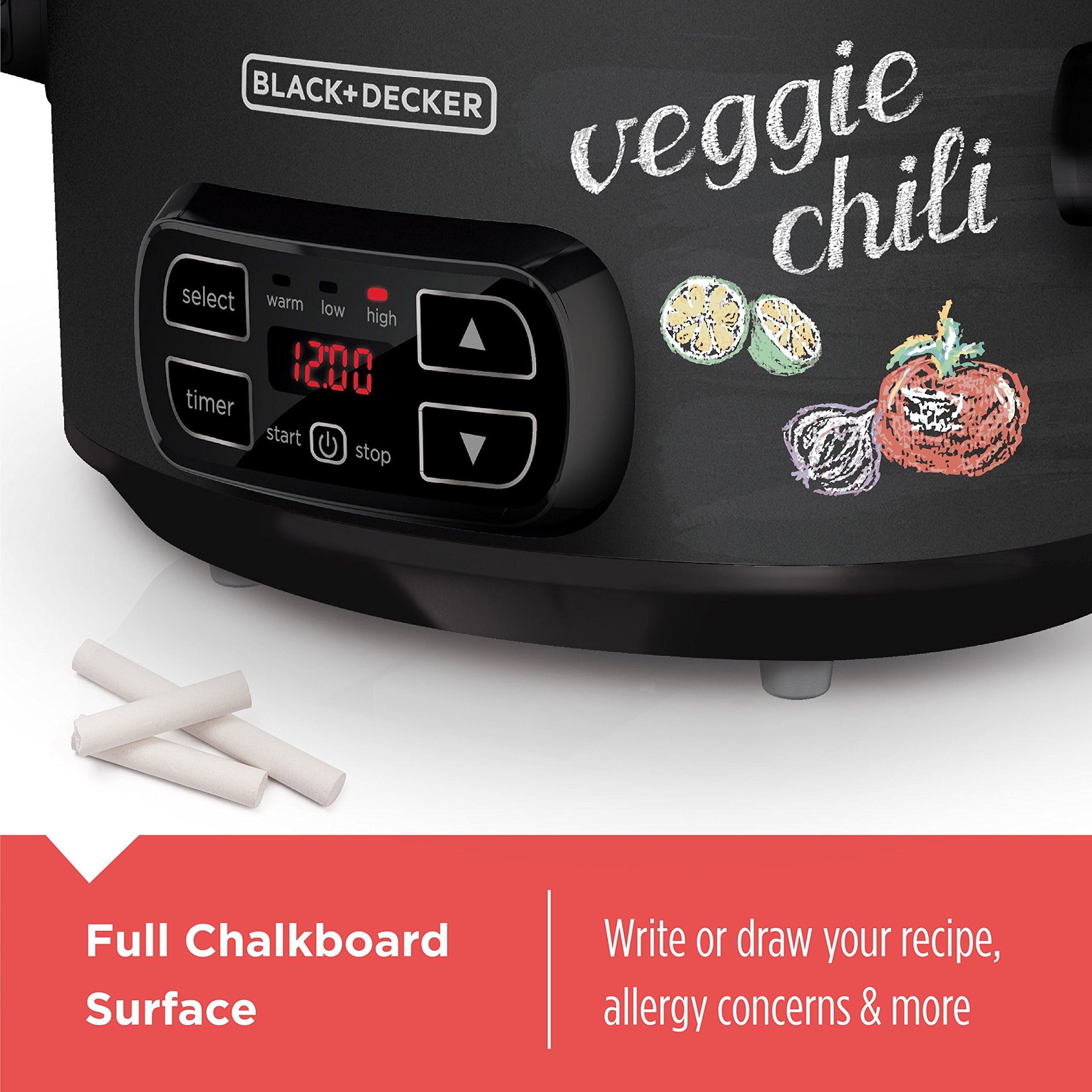 Black+Decker 7-Quart Slow Cooker, Scd4007, Chalkboard Exterior, Locking Lid, 3 Heat Settings, Removable Stoneware Crock