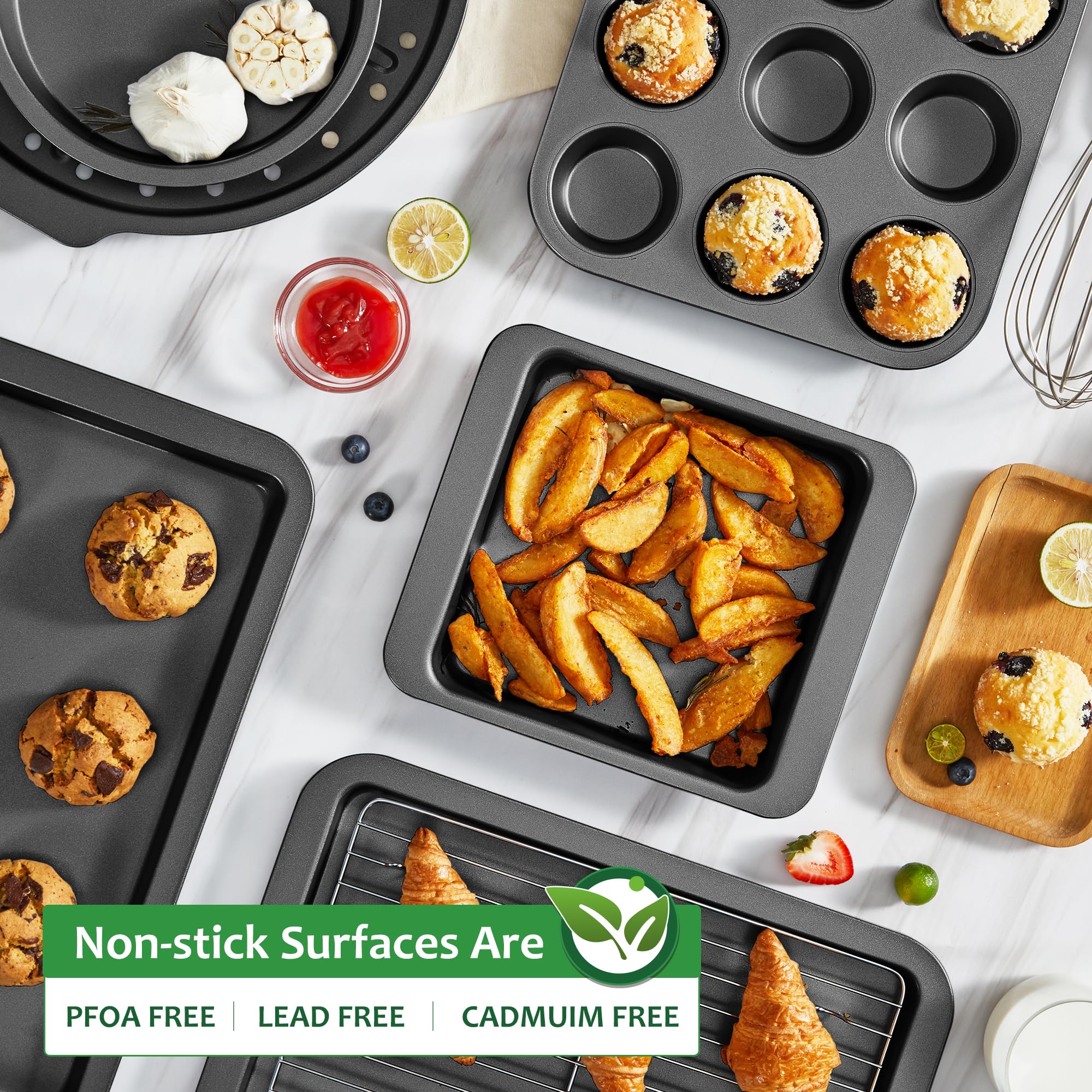 Hongbake Bakeware Sets, Baking Pans Set, Nonstick Oven Pan For Kitchen With Wider Grips, 10 Pieces Including Rack, Cookie Sheet,