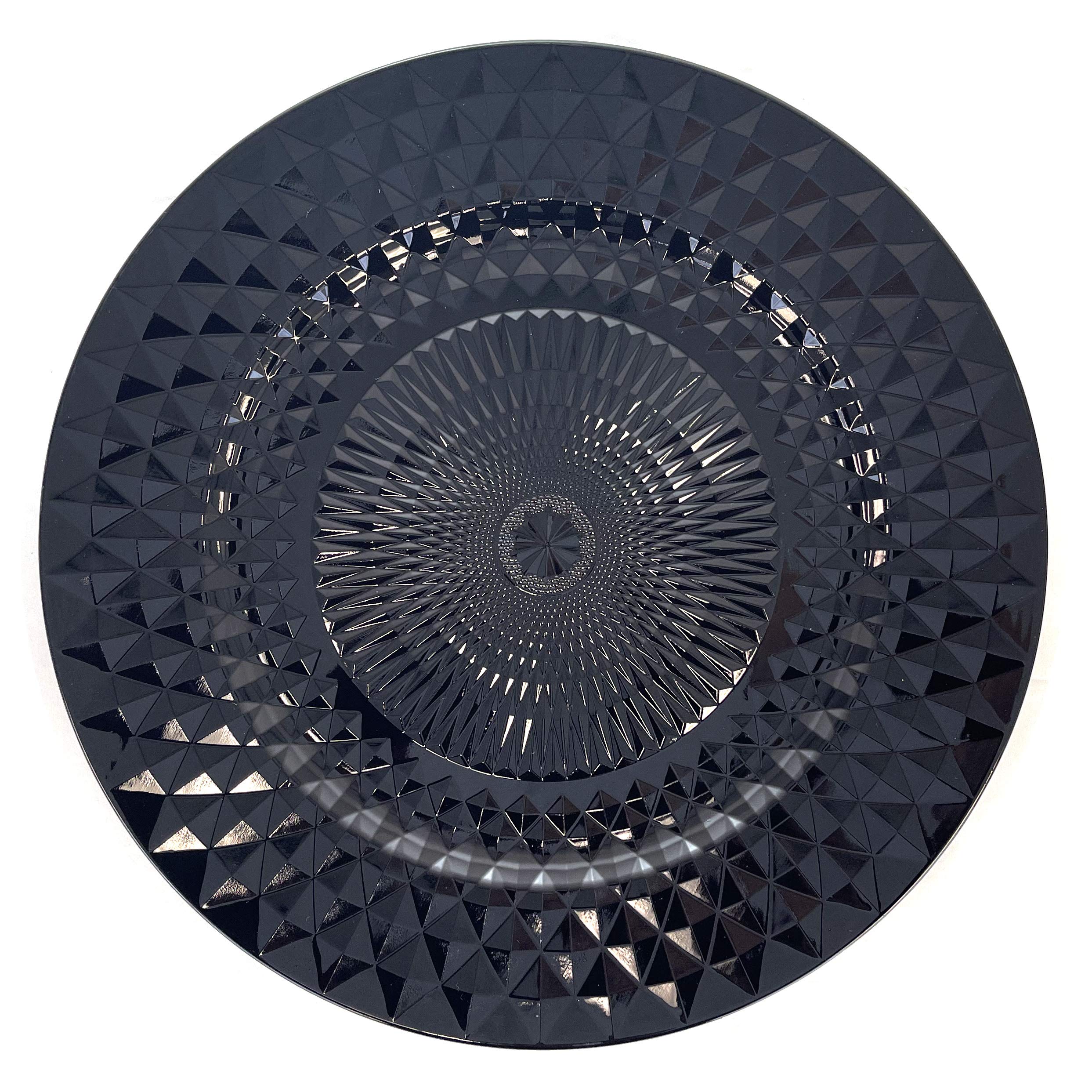 Allgala Black Charger Plates 13-Inch 6-Pack Heavy Quality Plastic Diamond Pattern Sparkling Charger Service Plates For Dinner Pl