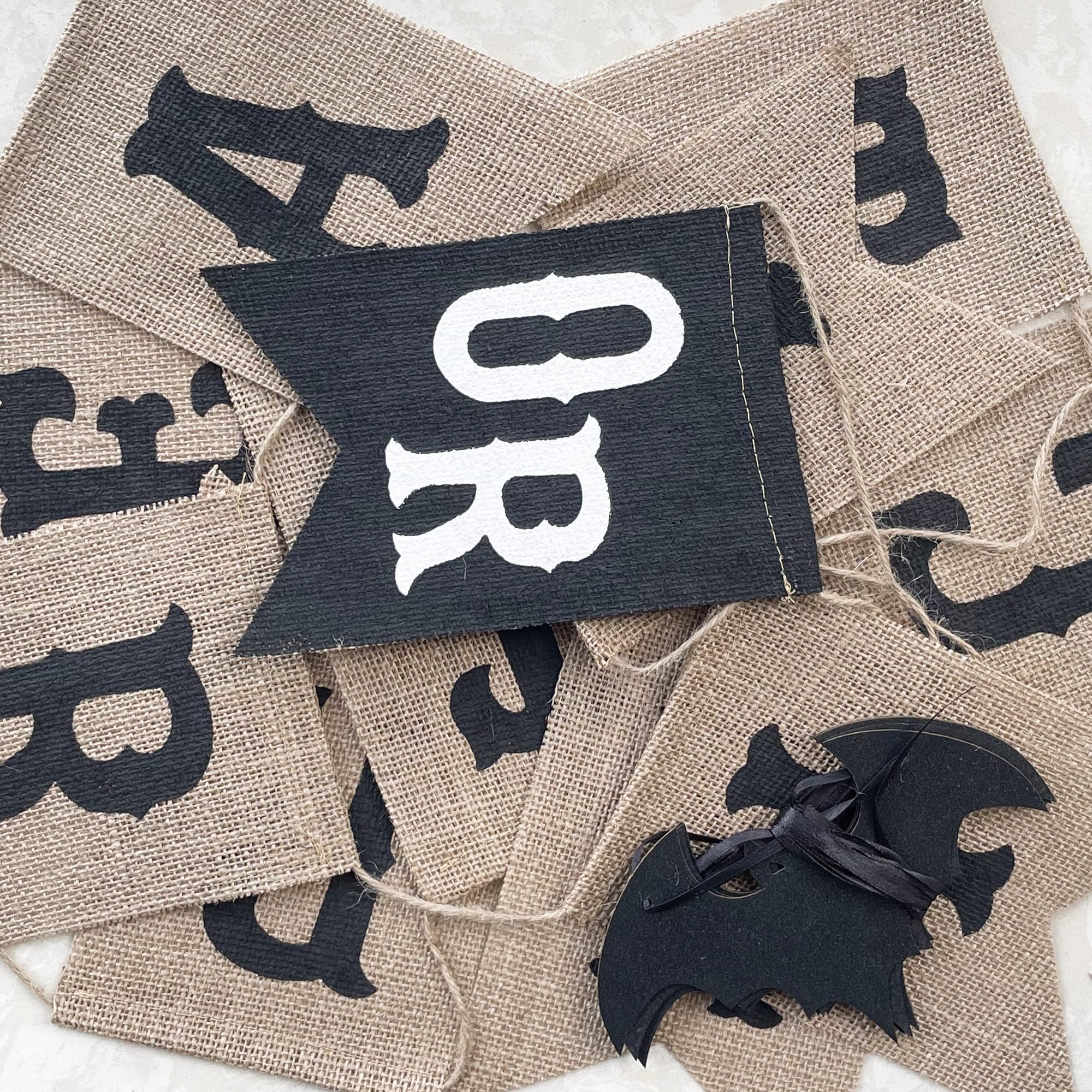 Uniwish Trick or Treat Burlap Banner Halloween Decorations for Mantel Fireplace Glitter Bat Garland Bunting Home Wall Decor Hall