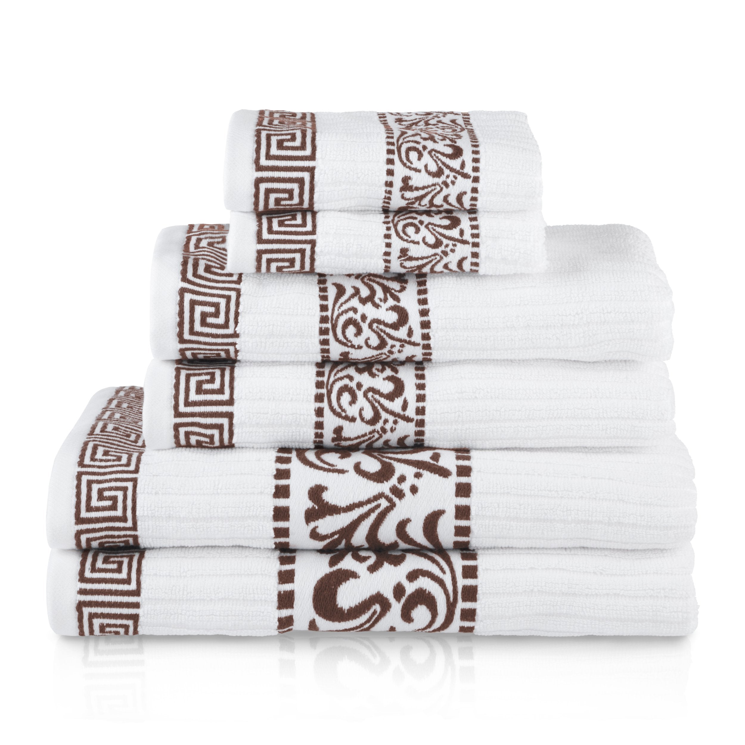 Superior 6-Piece Cotton Towel Set, Decorative Greek Pattern, Home Essentials, Absorbent Towels, Bathroom Decor, Spa, Resort, Inc