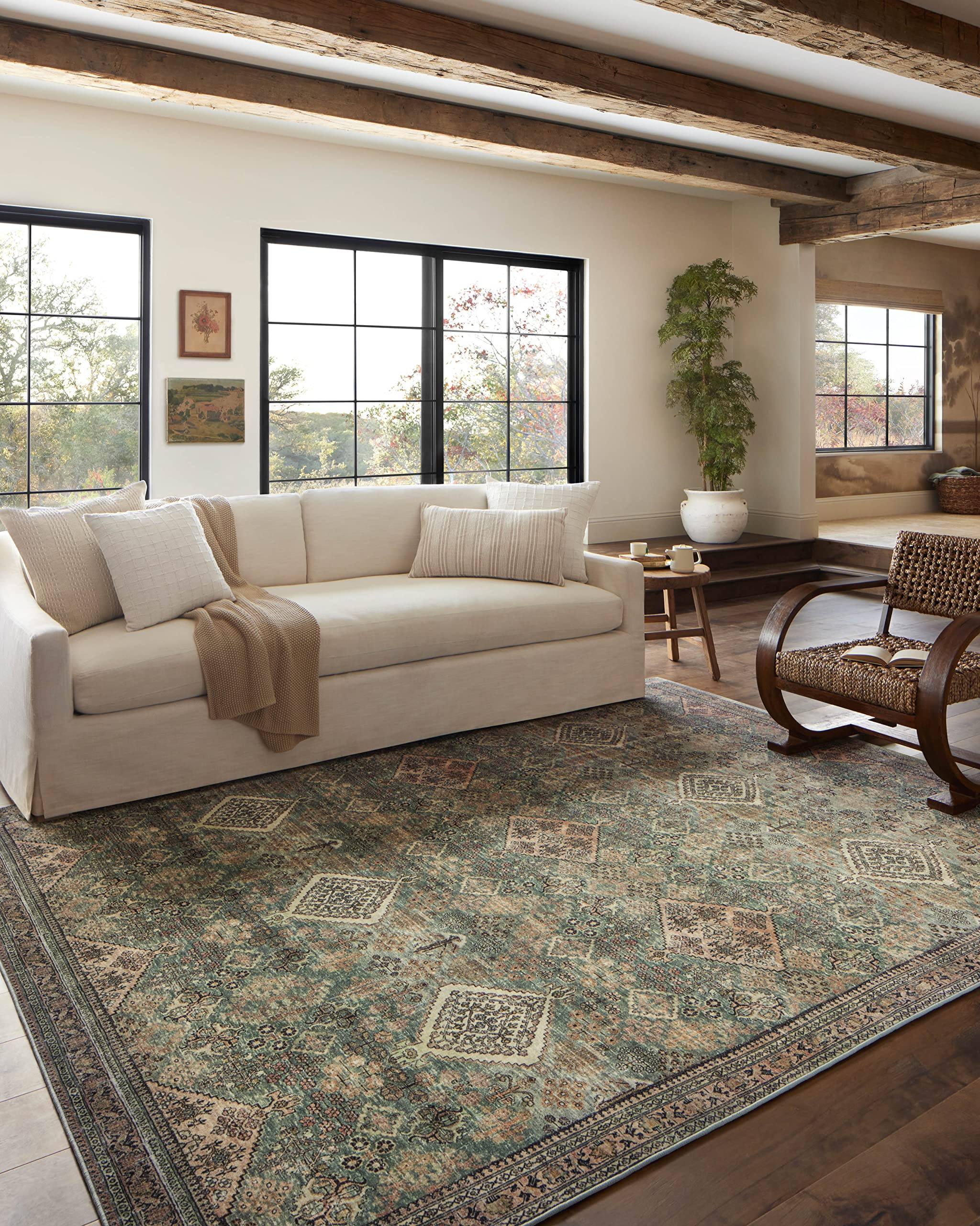 Loloi Magnolia Home by Joanna Gaines Sinclair Collection SIN-03 Turquoise/Multi 7-6 x 9-6, .25 Pile Height, Machine Washable, 