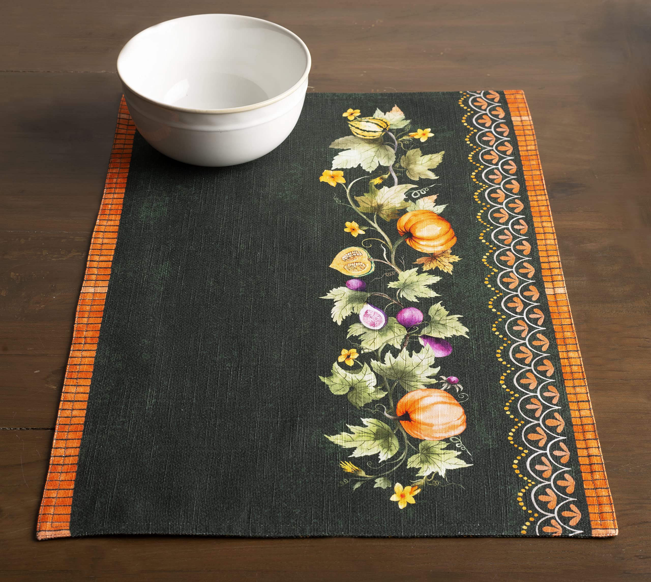 Maison D' Hermine Placemat 100% Cotton Decorative Washable Table Placemats, Dining, Home, Wedding, Banquet, Buffet, Pumpkin Gard