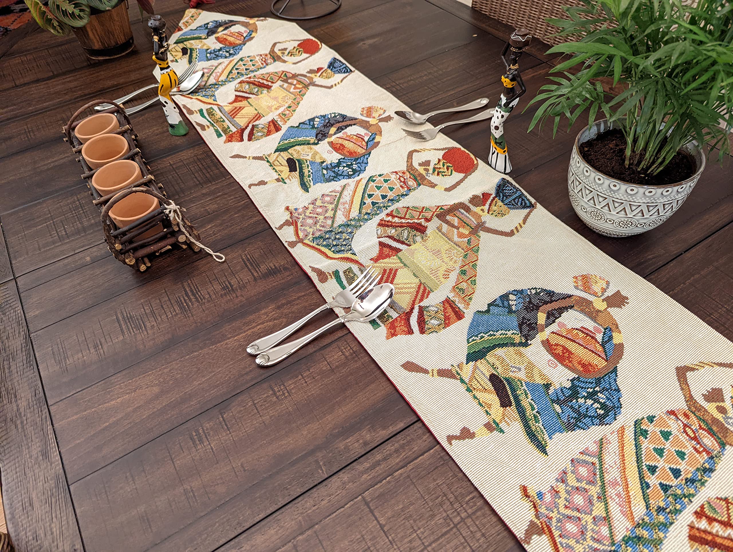 Dada Bedding Rustic Tapestry Table Runner - Dancing Women Festive Celebrate Kwanzaa African Ethnic Culture - Farmhouse Cotton Li