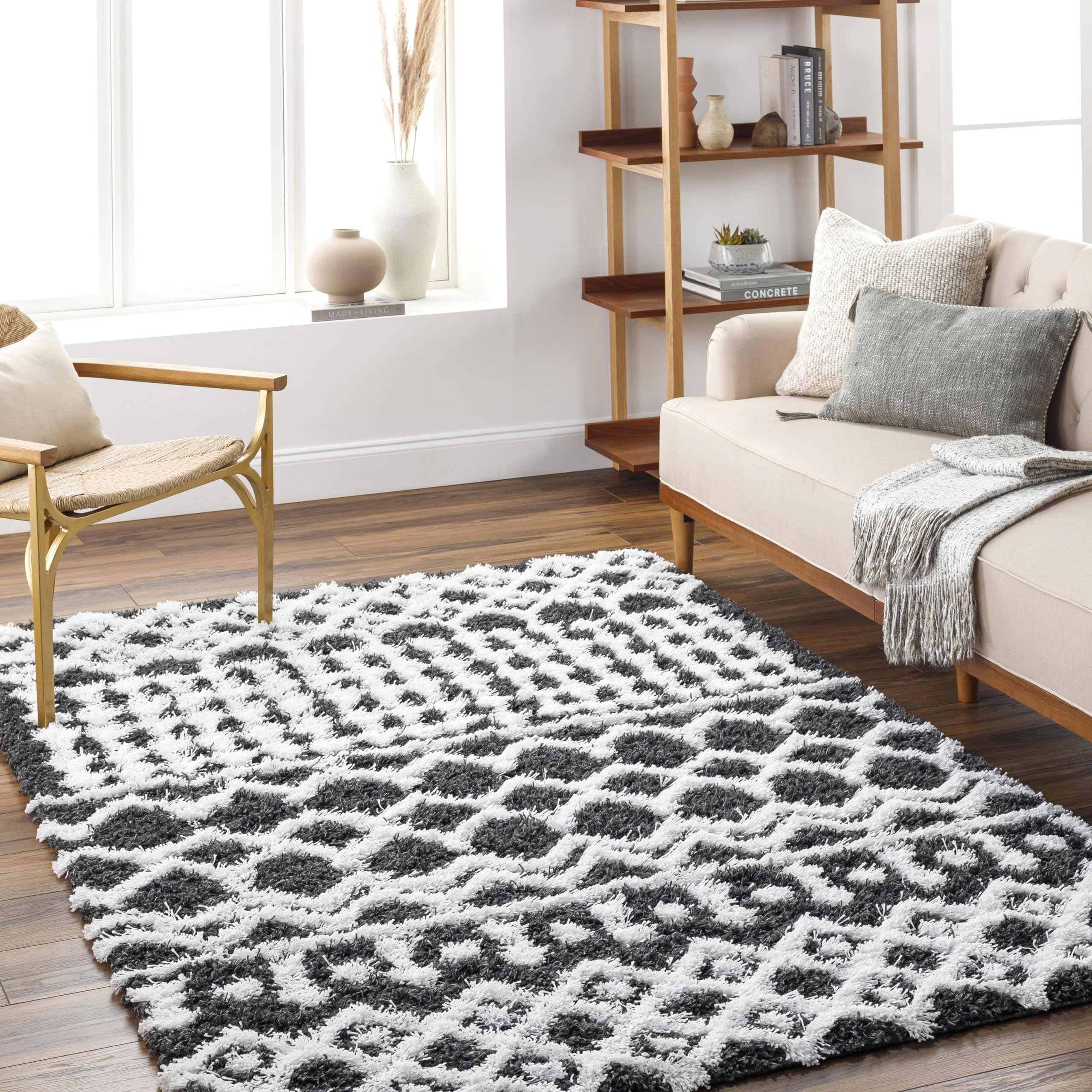 Livabliss Hapsburg Moroccan Shag Area Rug, 53 x 73, Black/White