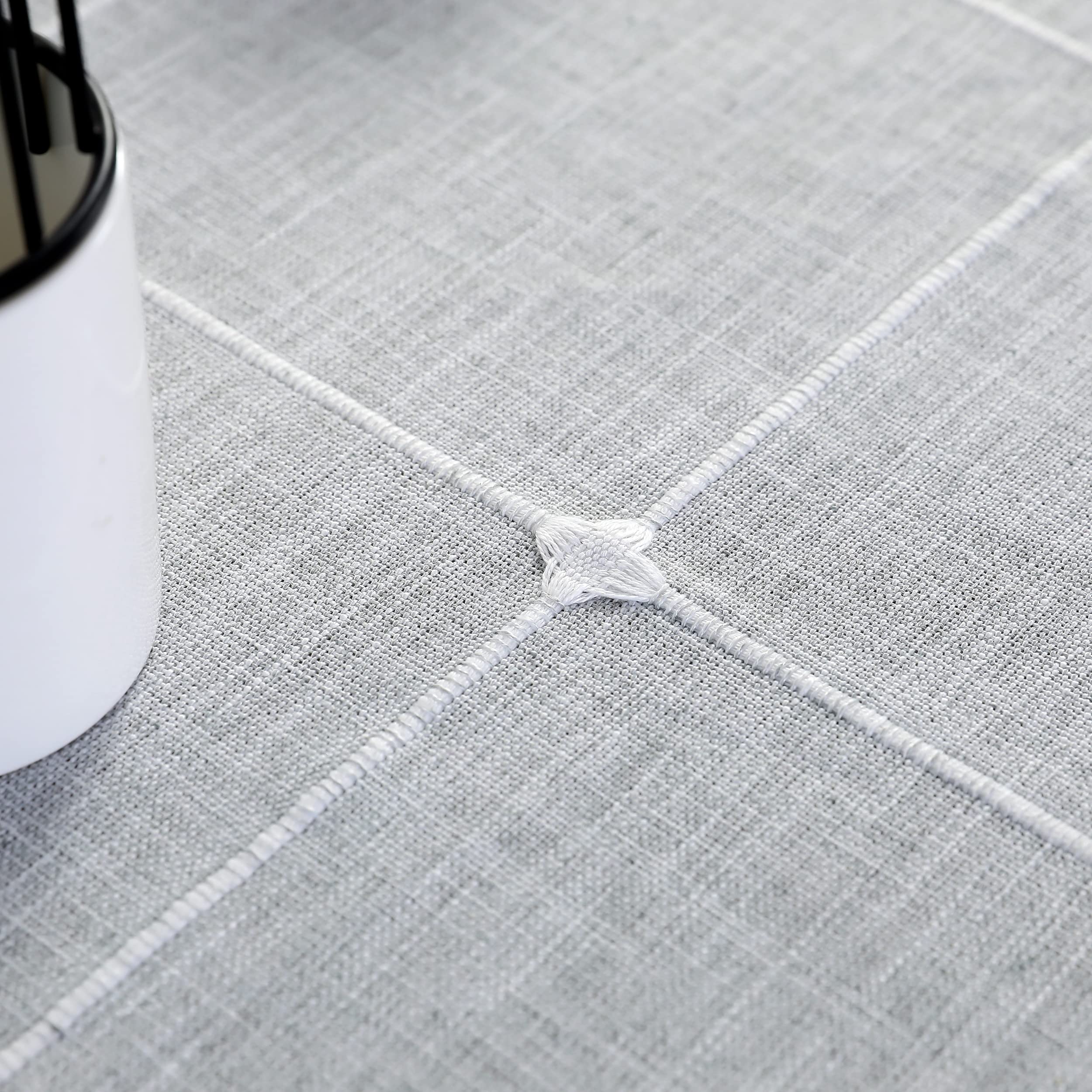 Grey Embroidery Lattice Square Tablecloth with Tassel Heavy Duty Rustic Fabric Table Cover Wrinkle Resistant Washable Kitchen Dining Party Wedding Decoration 70 x 70 Inches