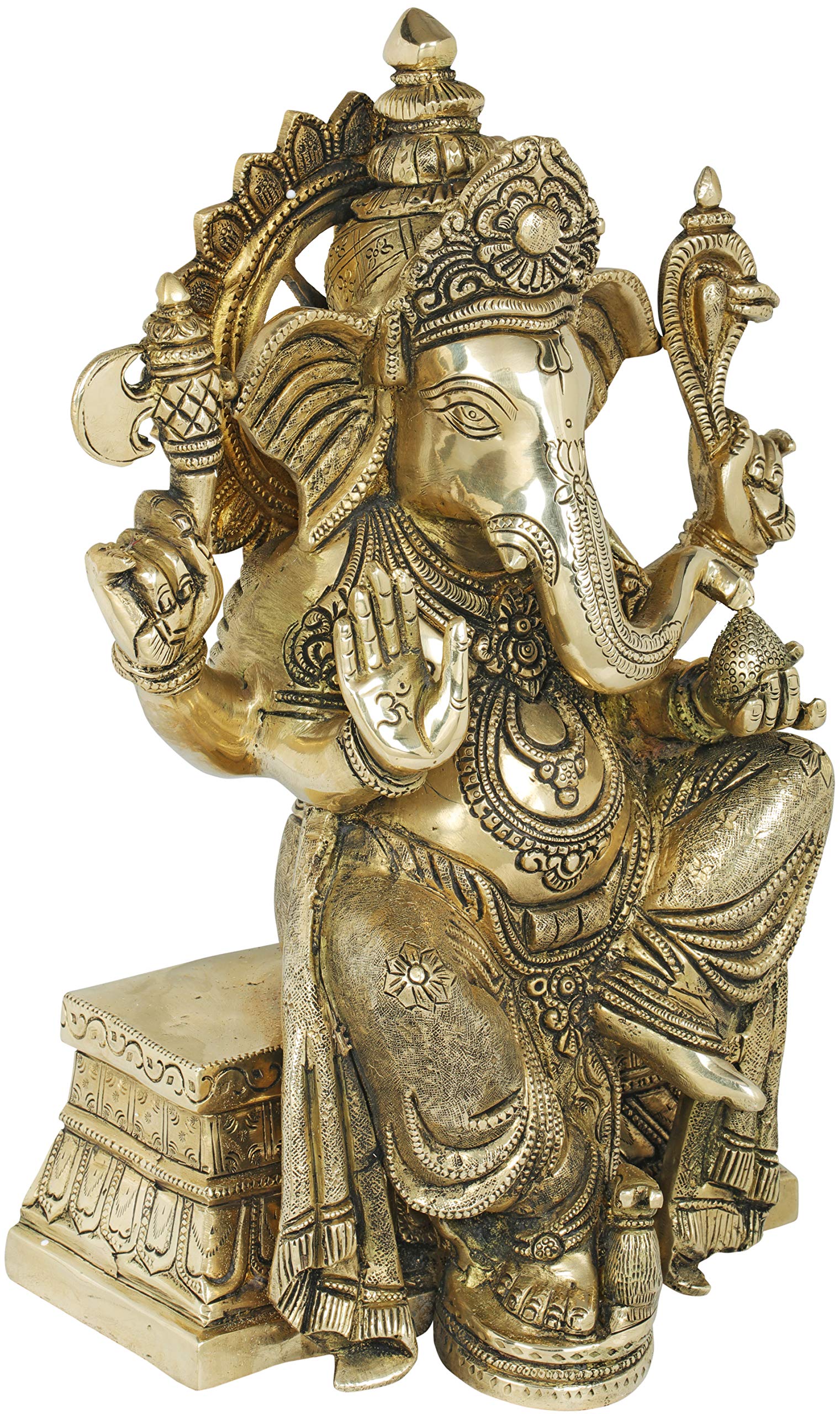 Idol Collections Brass Lord Ganesha Ganesh Murti Idol Statue Height 13.3 Inches