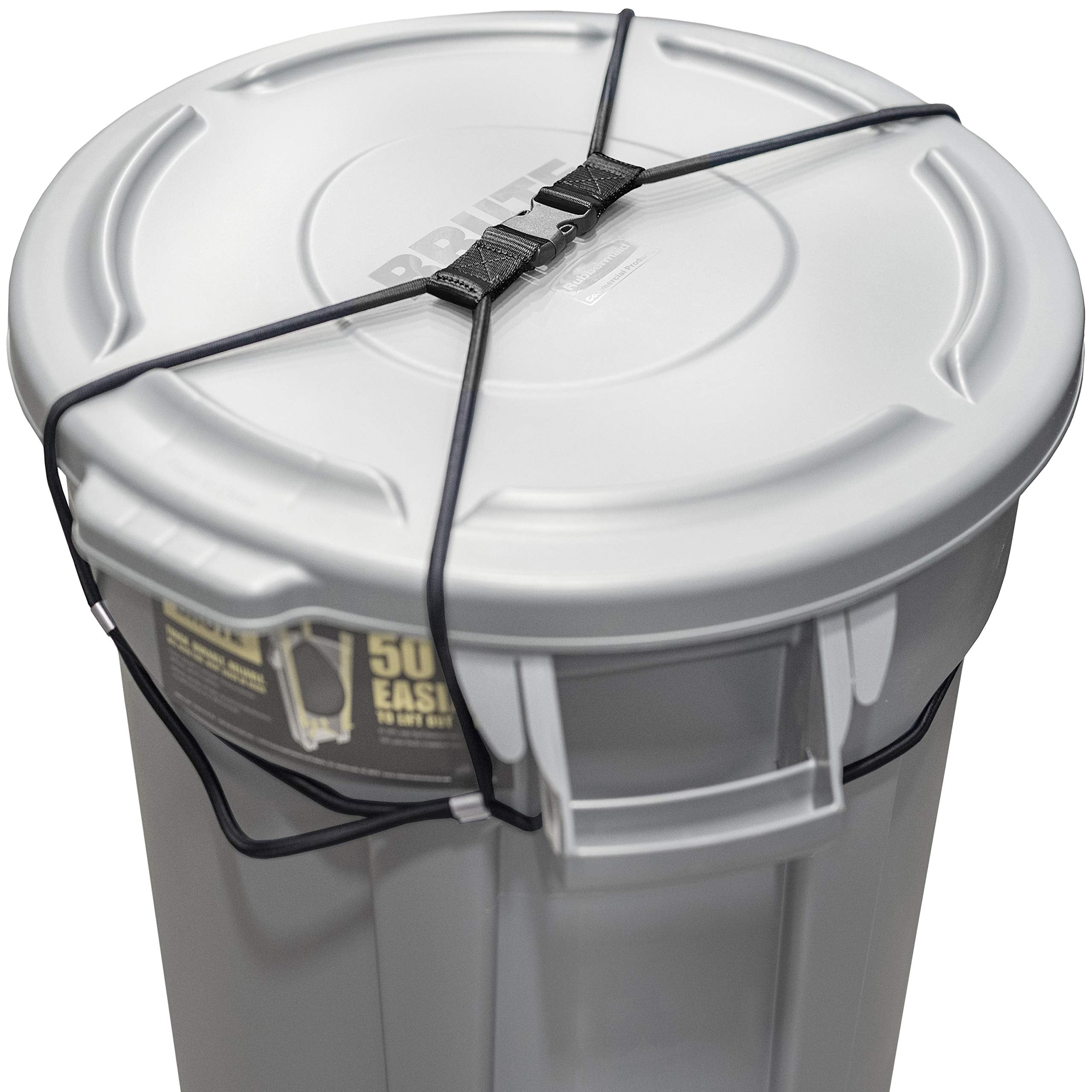 Encased Trash Can Lock for Animals/Raccoons, Nylon Bungee Cord Heavy Duty Large Outdoor Garbage Lid Lock (Trash Can NOT Included