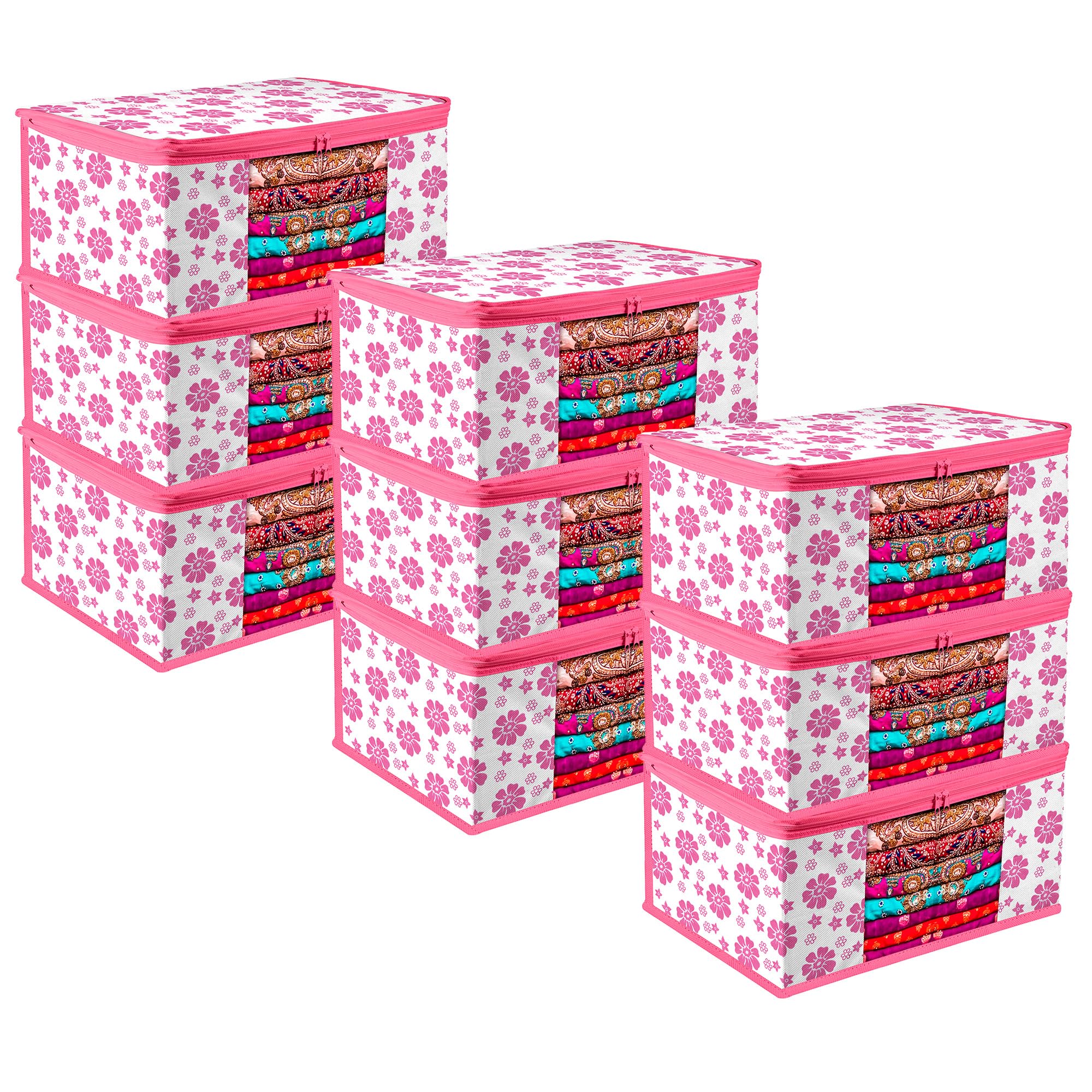 Kuber Industries Non Woven Saree Cover | Zip Closure | Clothes Storage Bag | Wardrobe Organiser | Transparent Window | Flower-De