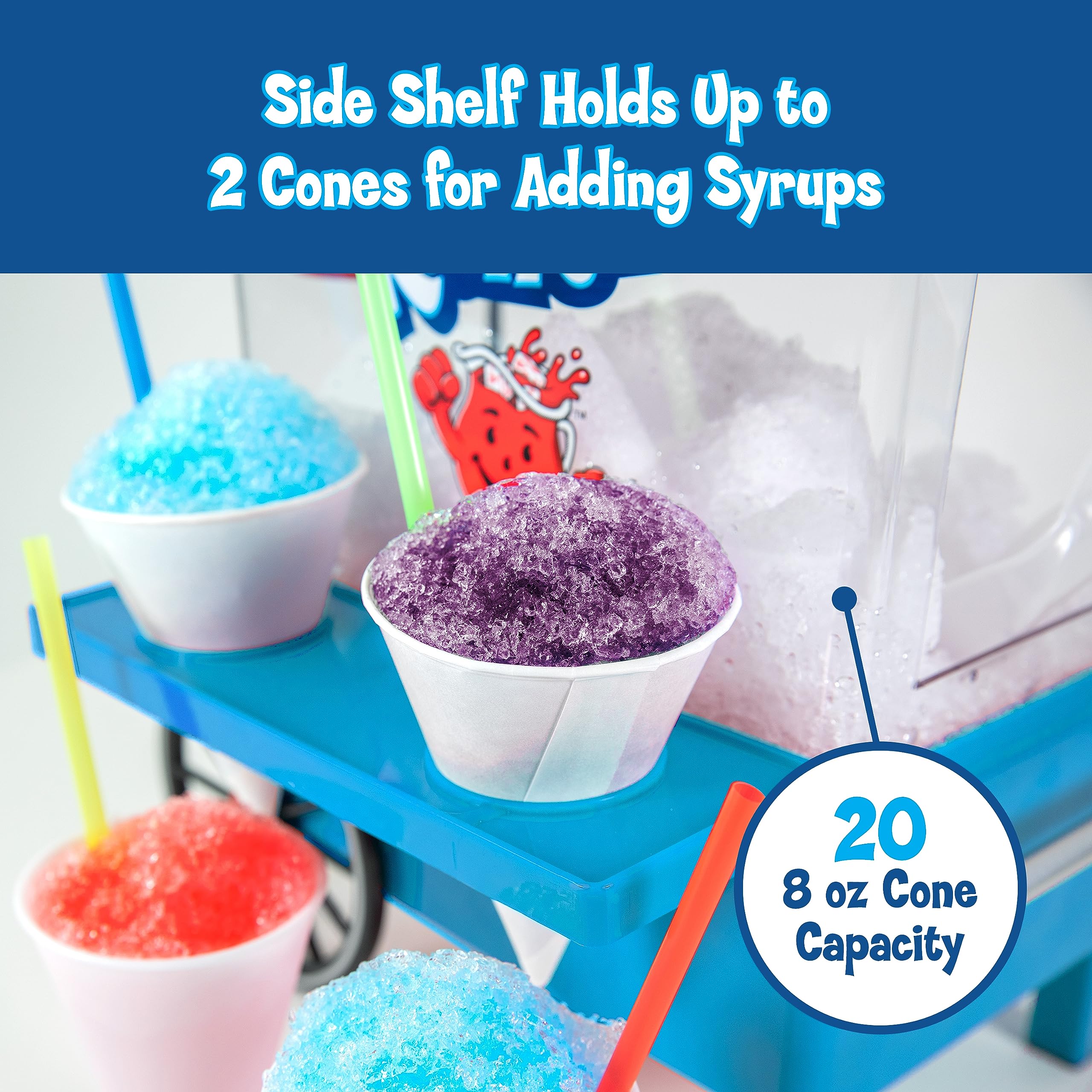 Nostalgia Kool-Aid Snow Cone Shaved Ice Machine - Retro Table-Top Slushie Machine Makes 20 Icy Treats - Includes 2 Reusable Plas