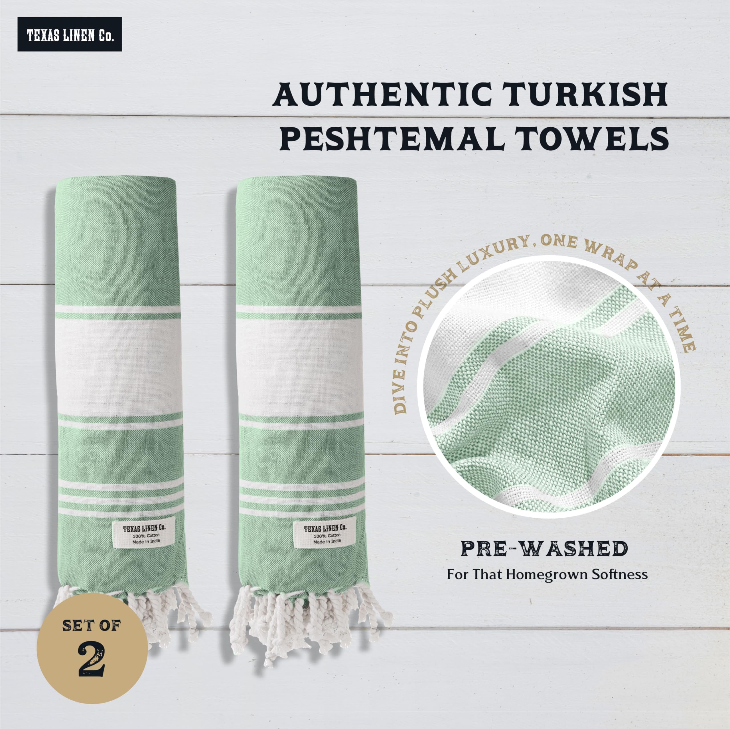 Texas Linen Co. Turkish Cotton Beach Towels 2 Pack - 39'' X 71'' Quick Dry Sand Free Beach Towels For Adults - Oversized, Lightw