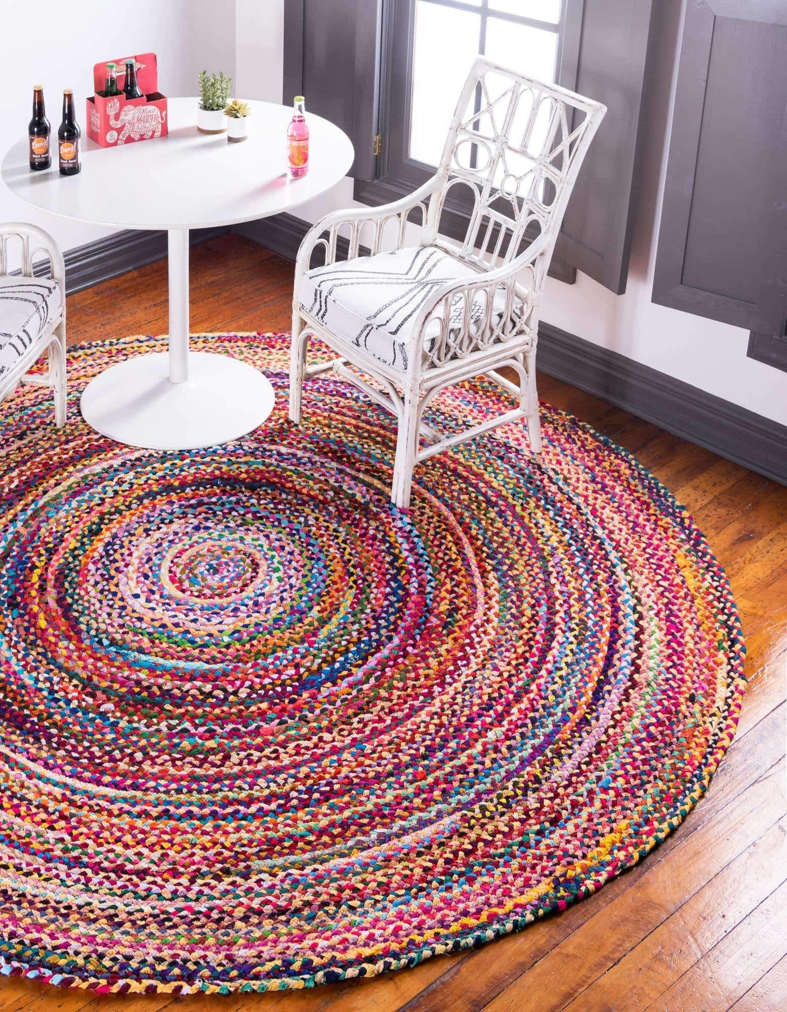 Unique Loom Braided Chindi Collection Area Rug - Layer (7 1 Round, Multi/ Blue)