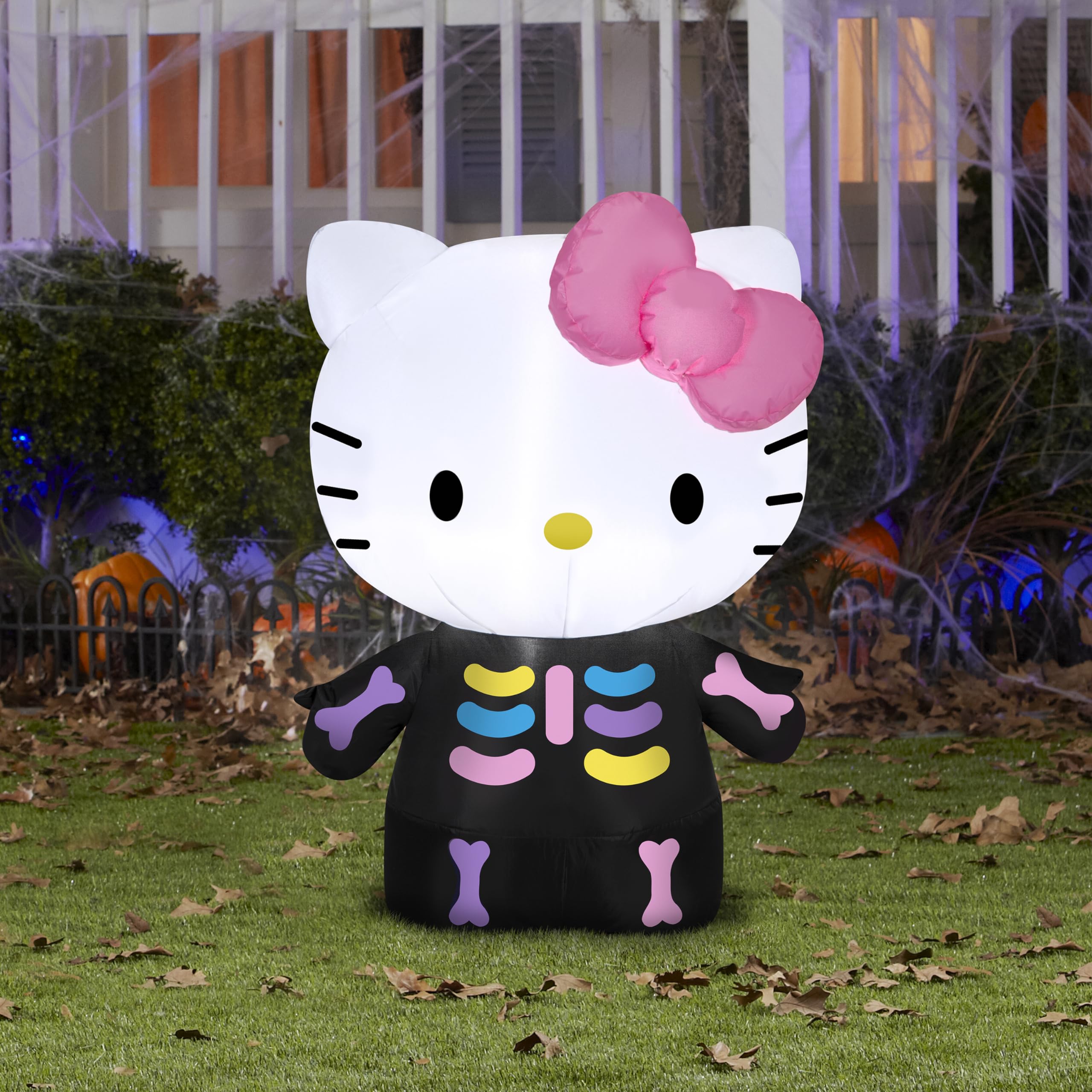 Gemmy Airblown Inflatable Hello Kitty Neon Skeleton, 3 ft Tall, Multi