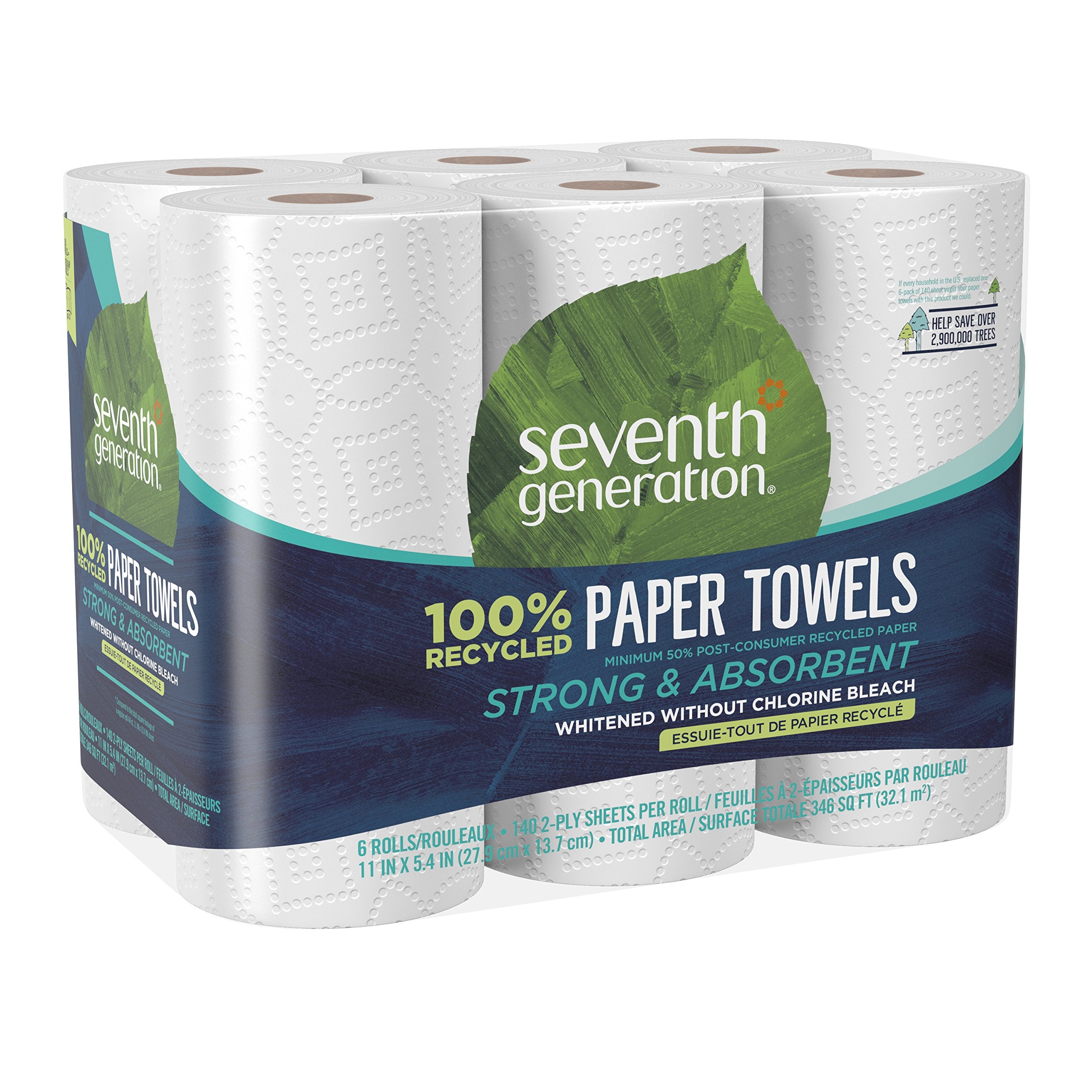 Seventh Generation Paper Towels  100% Recycled Paper  2-Ply  6 Roll  6 Count (Pack of 2)