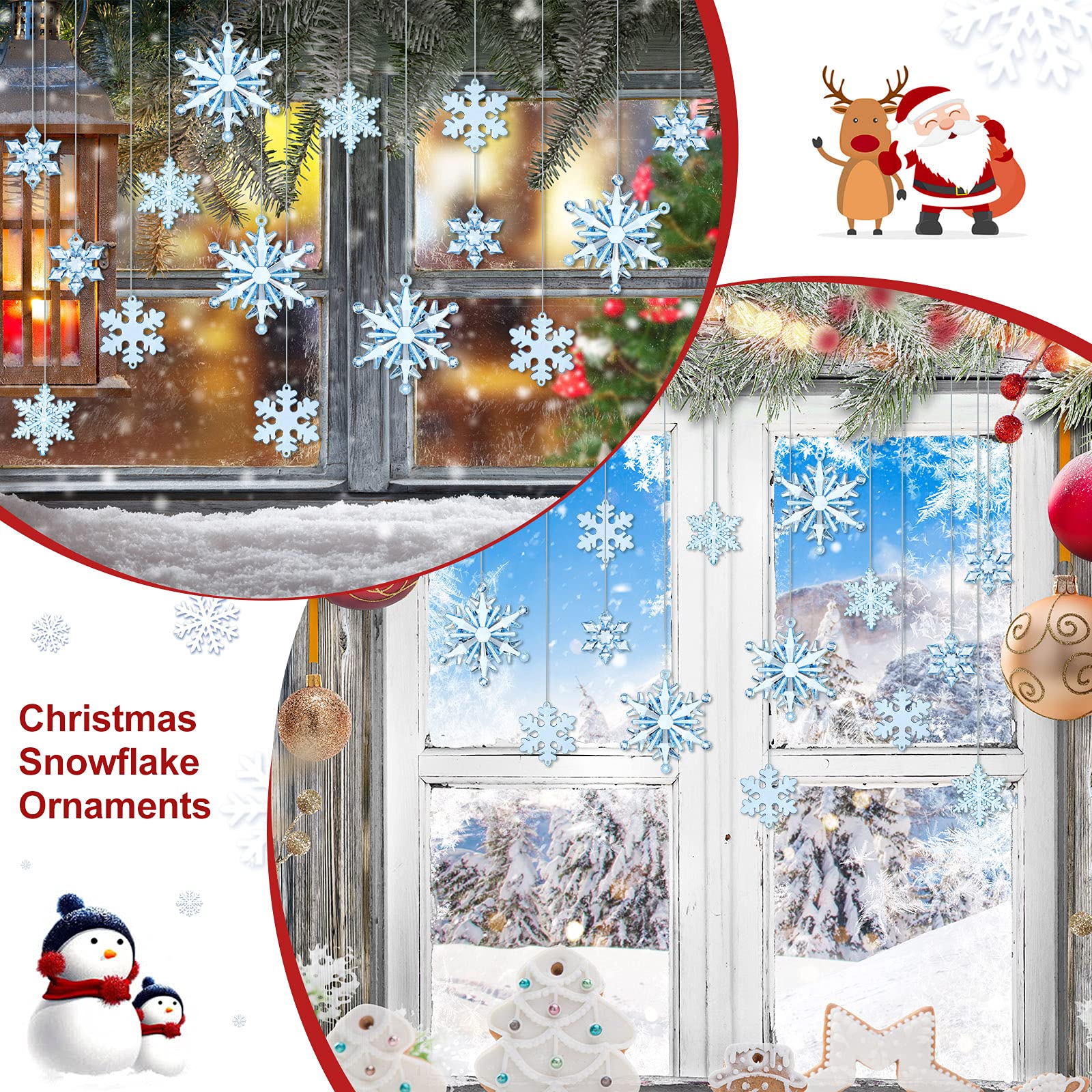 Dilunave 40 Pieces Blue Christmas Snowflake Ornaments Acrylic Christmas Tree Decorations Crystal Snowflakes Translucent Winter H